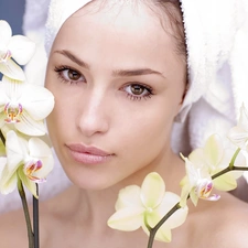 orchids, girl, make-up