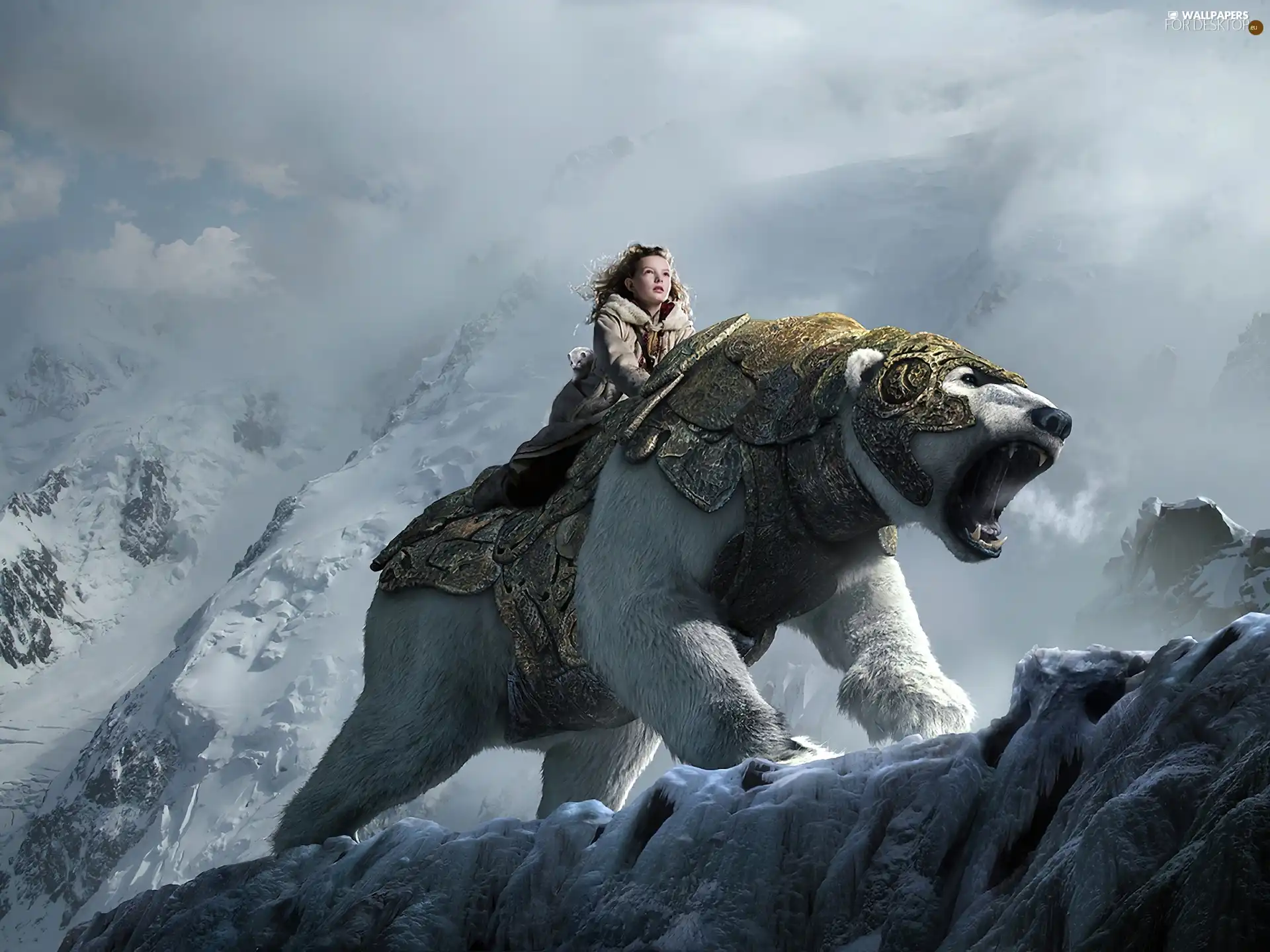 girl, Golden compass, Bear