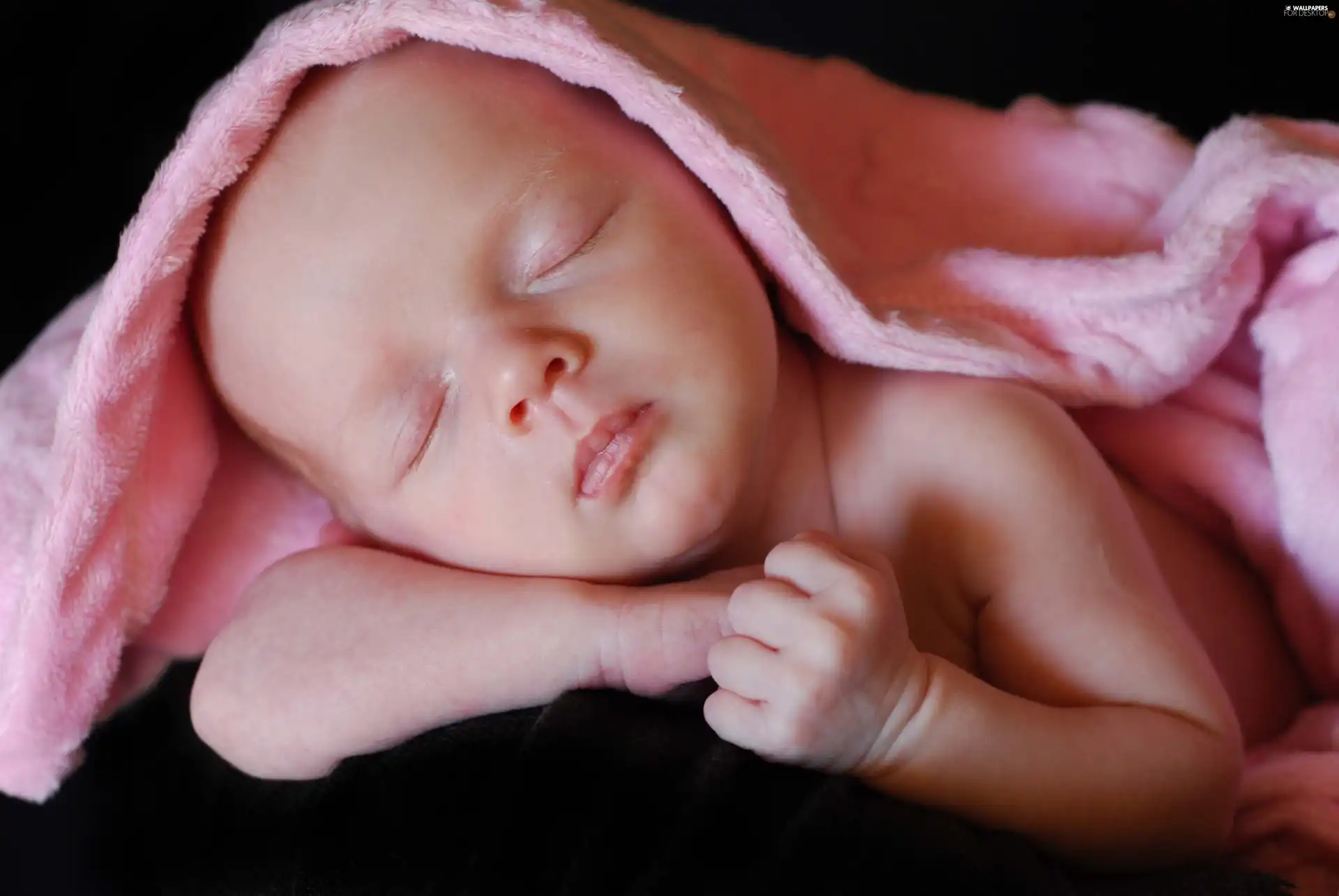 Sleeping, Pink, Blanket, Kid