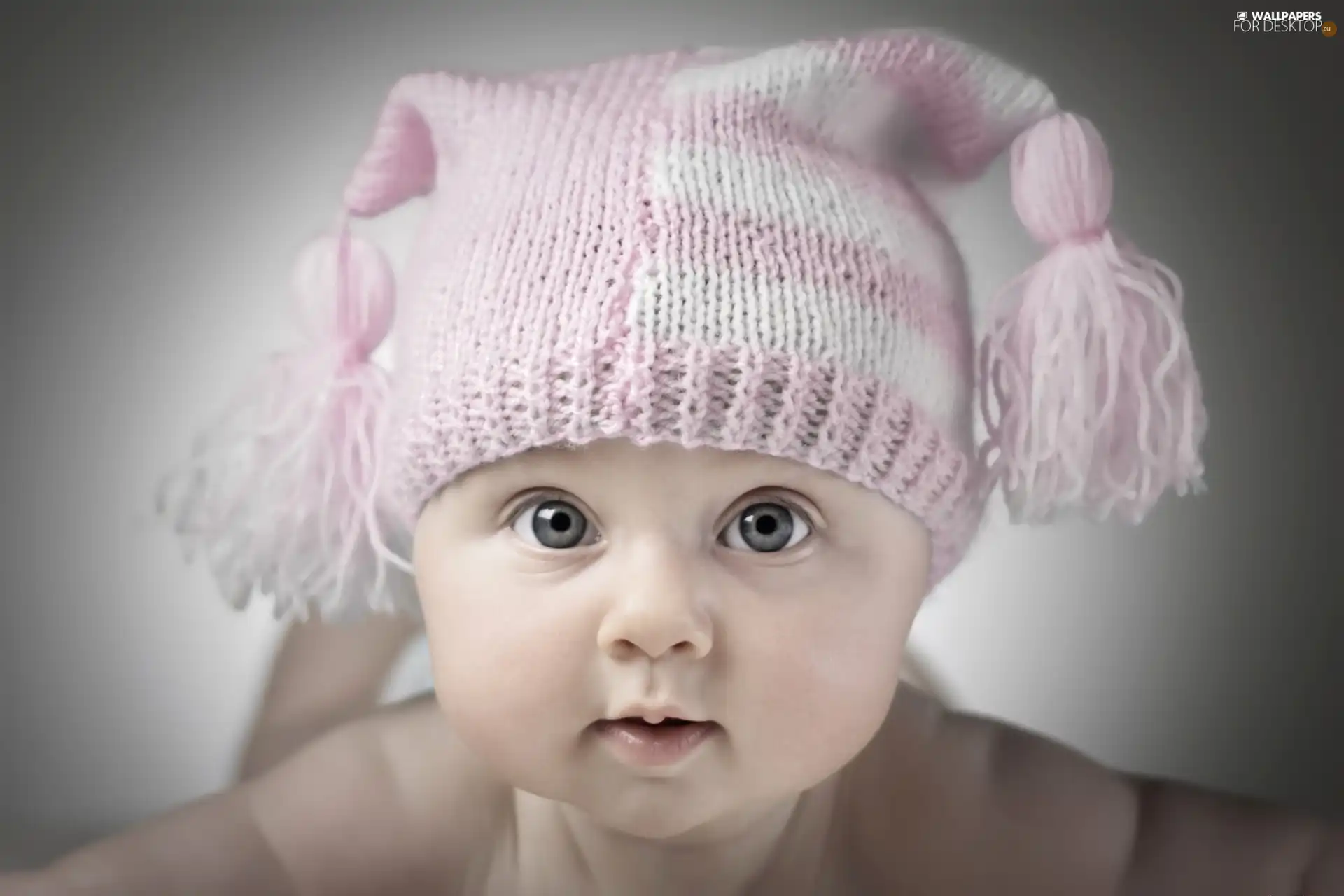 Bonnet, pompons, little dot, Pink, small