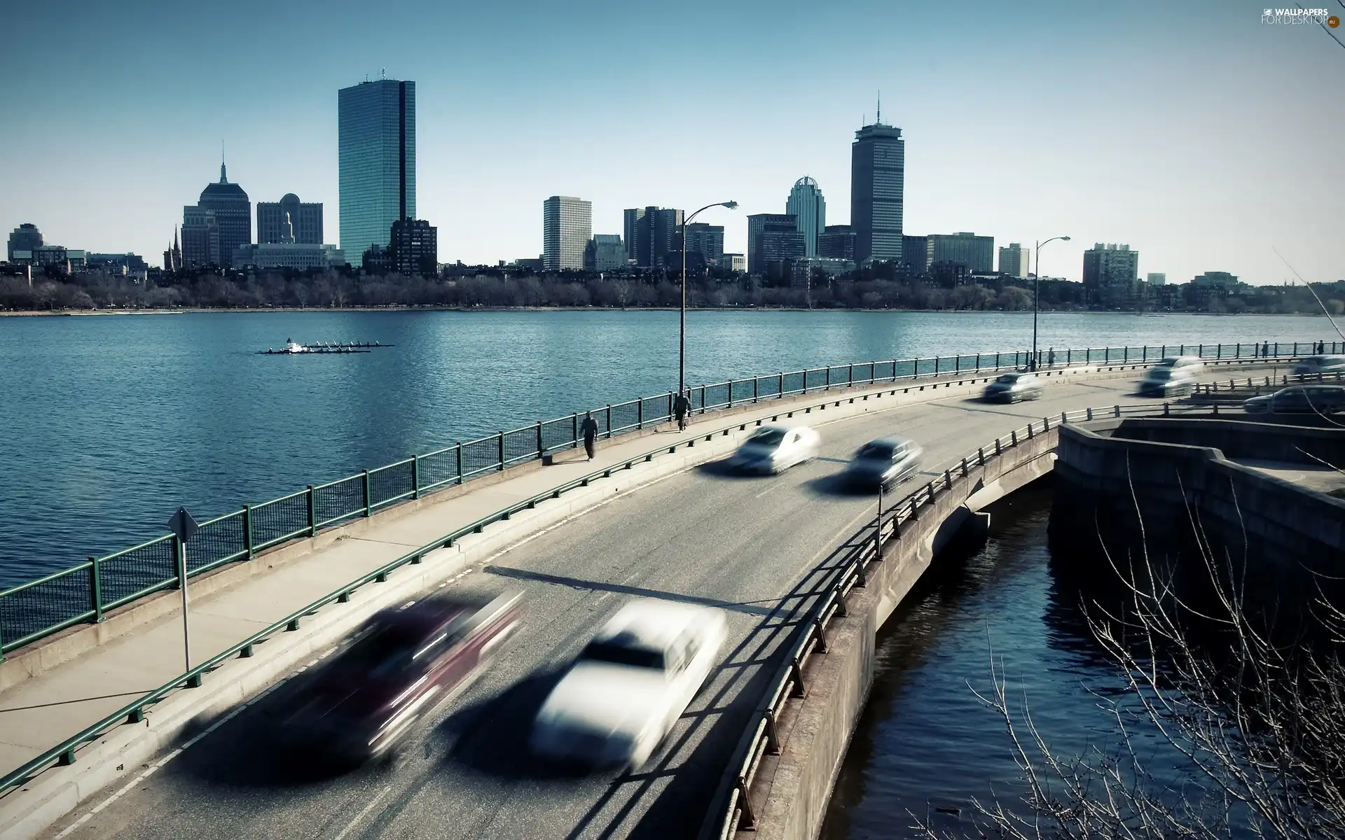 Town, river, bridge, by