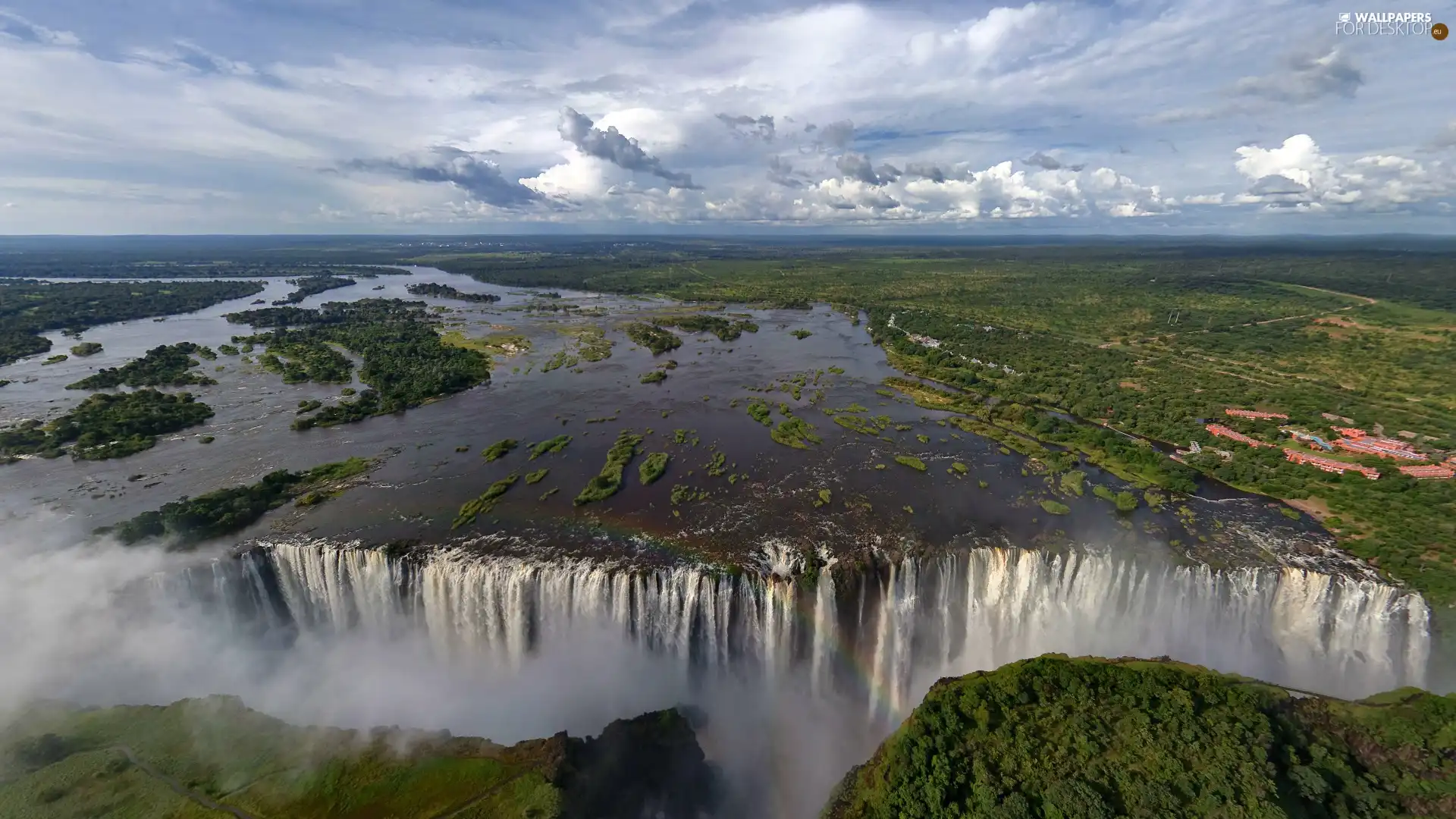 waterfalls, buildings