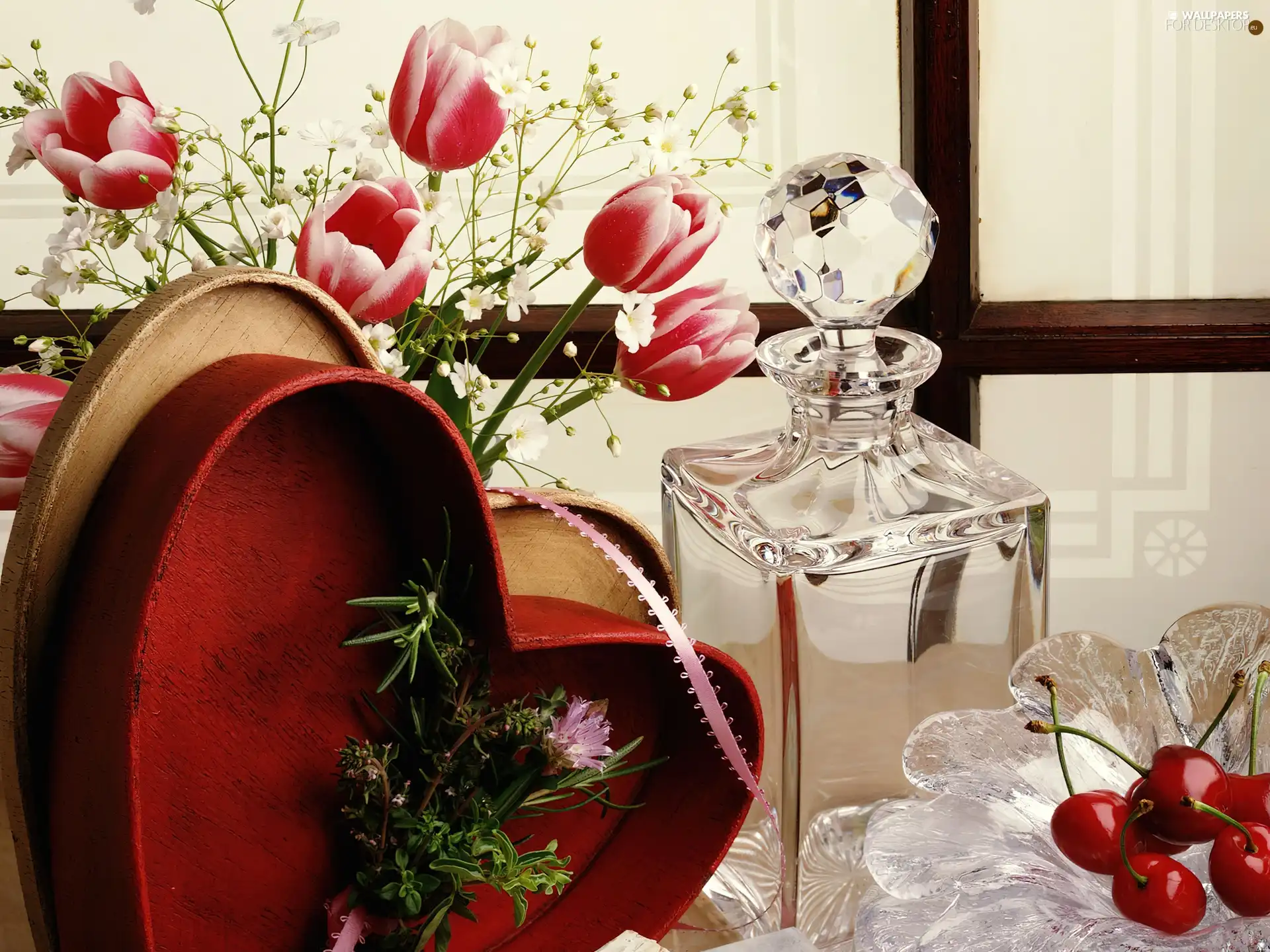 carafe, Heart, Flowers