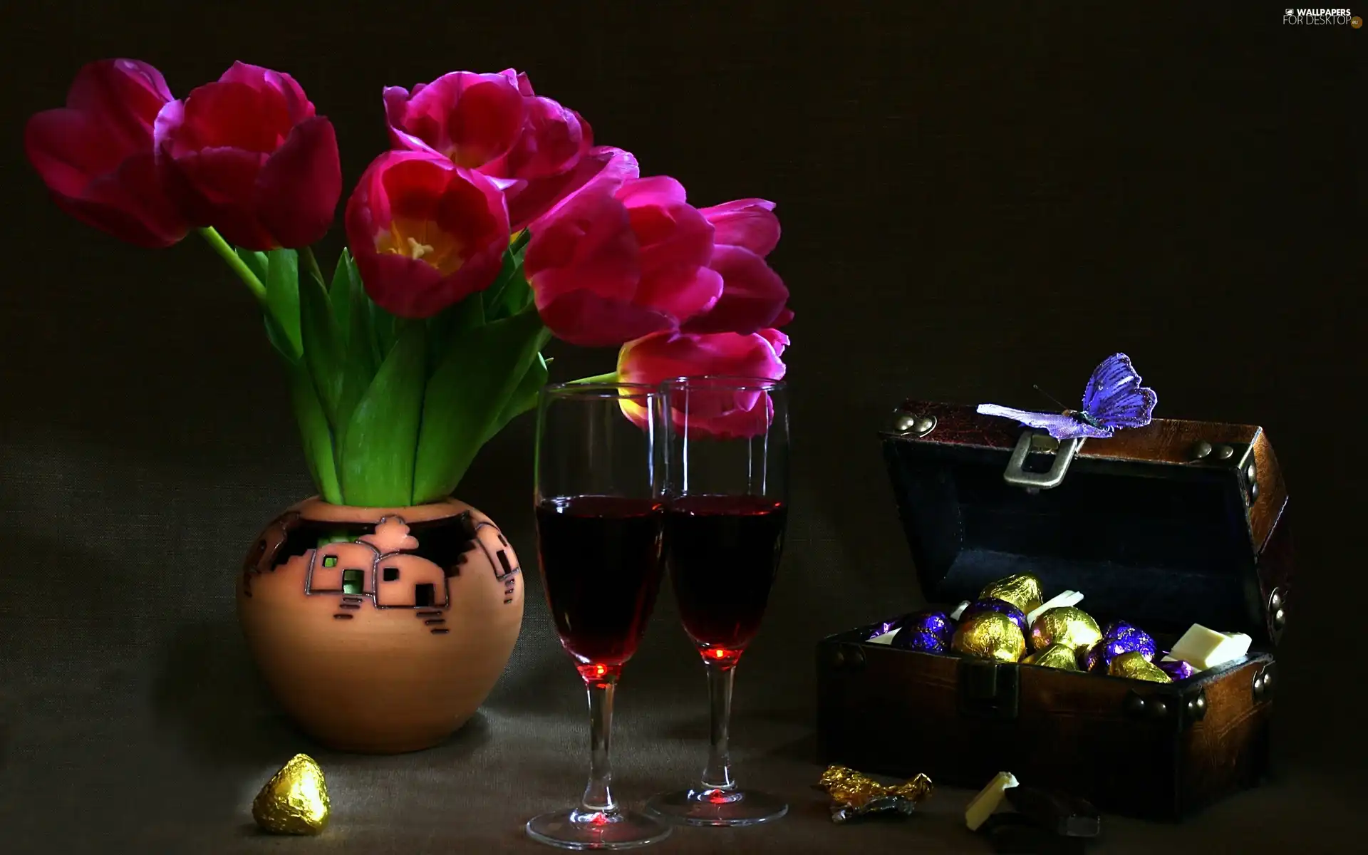 Chocolates, Tulips, Wine