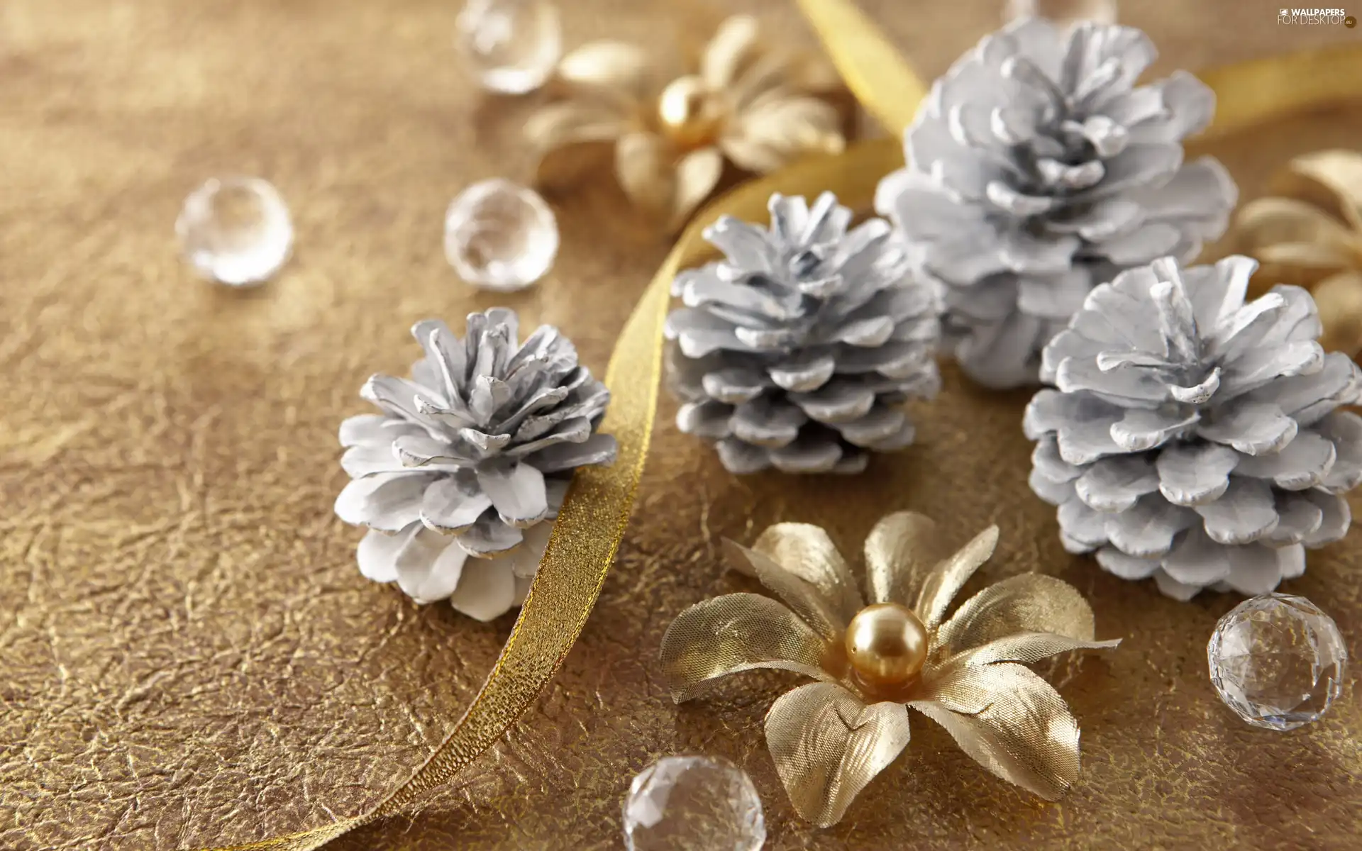 Silver, ornamentation, Christmas, cones