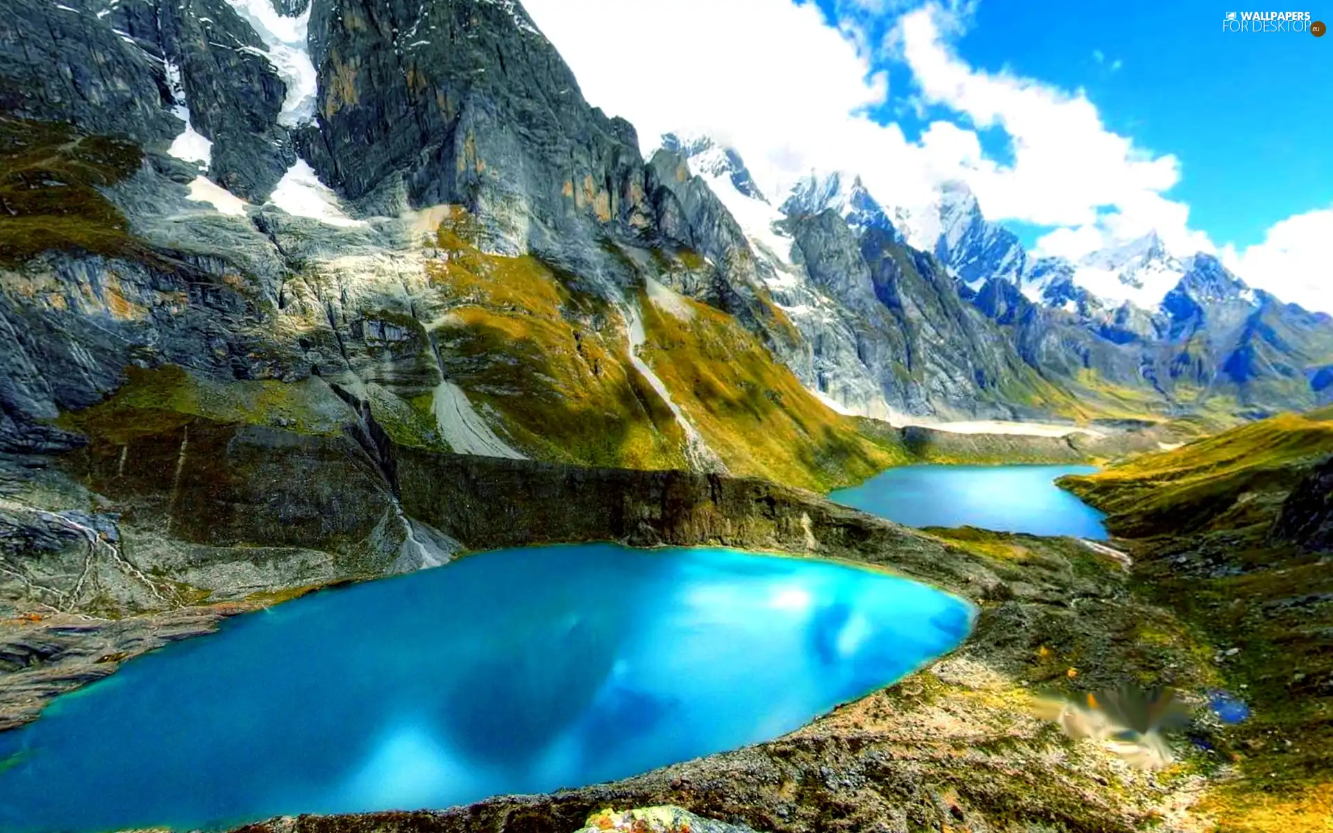 clouds, Mountains, lake