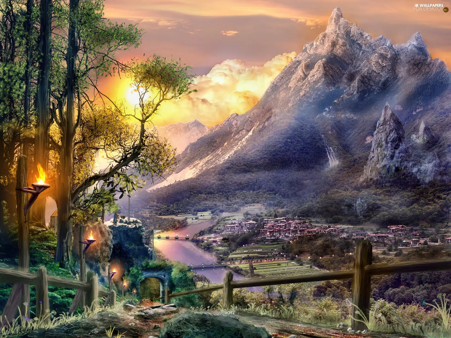 Mountains, sun, fantasy, west