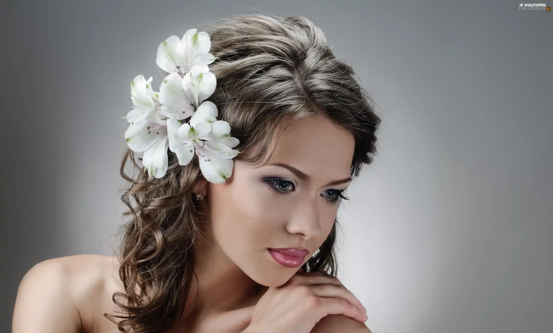 Women, hand, Flowers, make-up