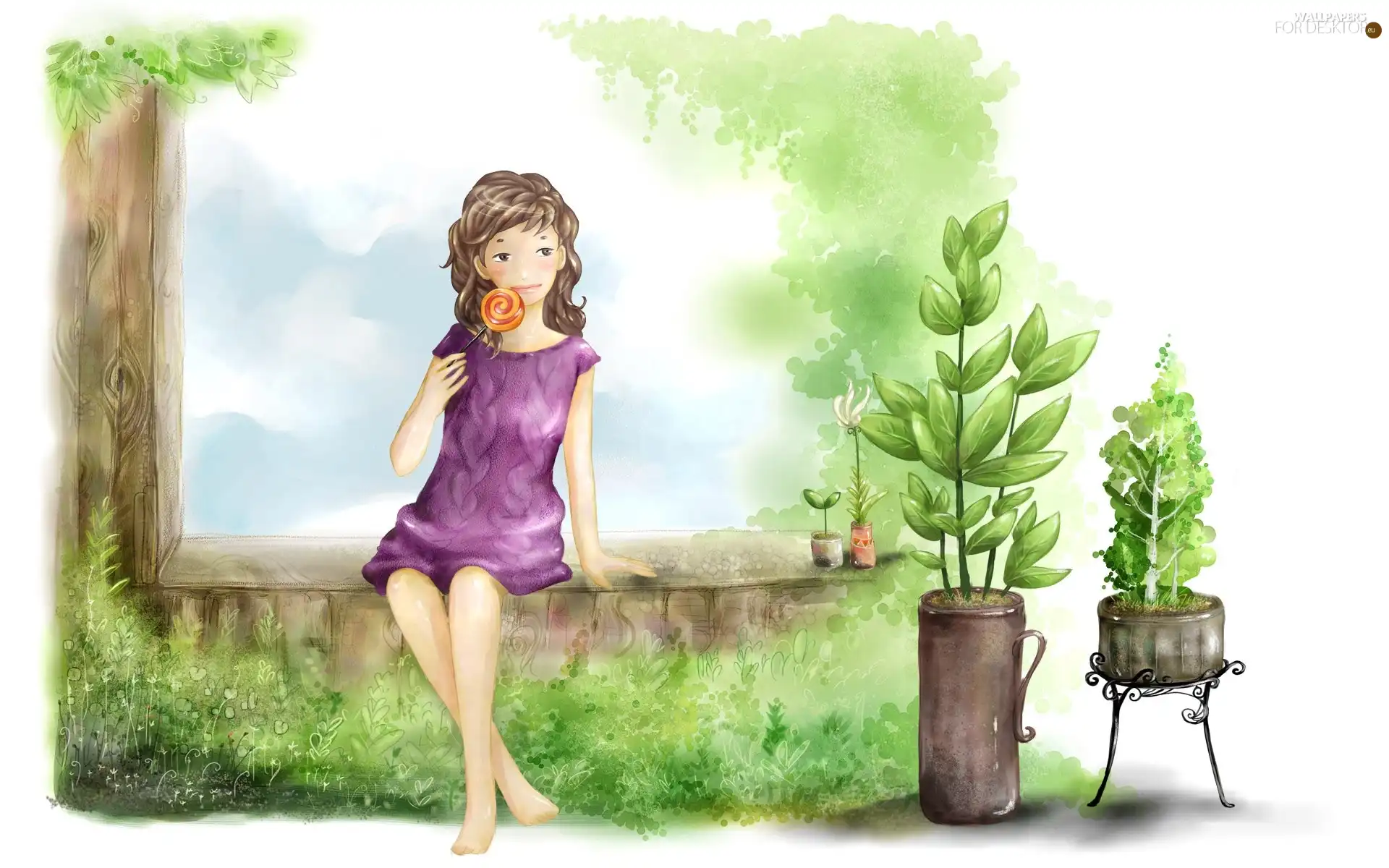 Garden, girl, Lollipop