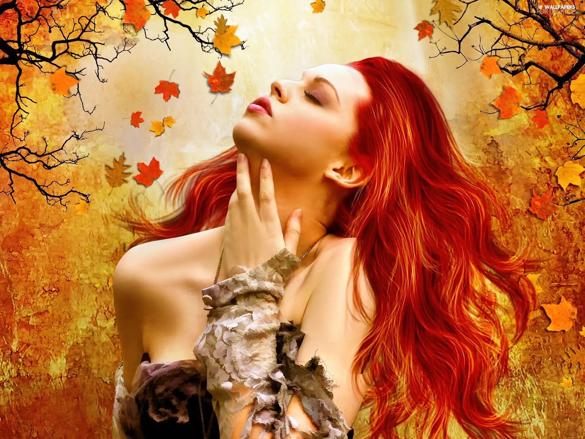 girl, redhead, autumn