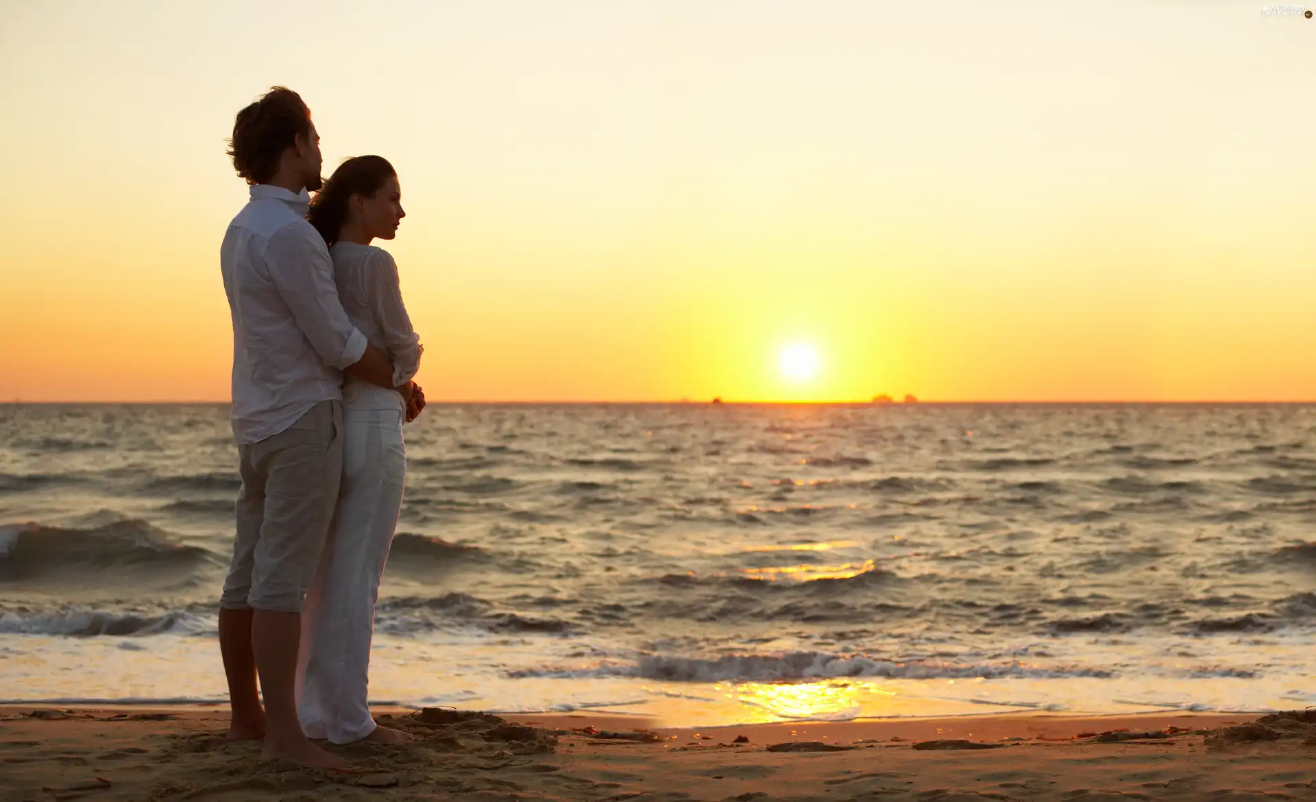 Women, sea, Great Sunsets, a man