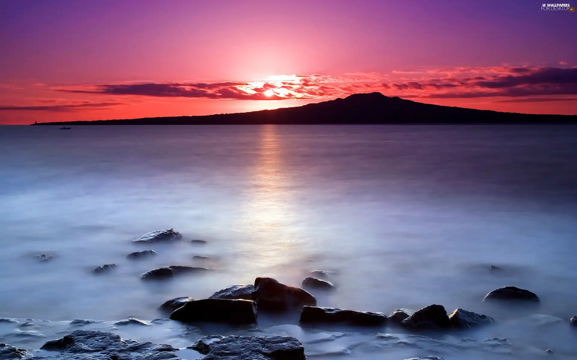 sea, Mountains, Great Sunsets, Stones