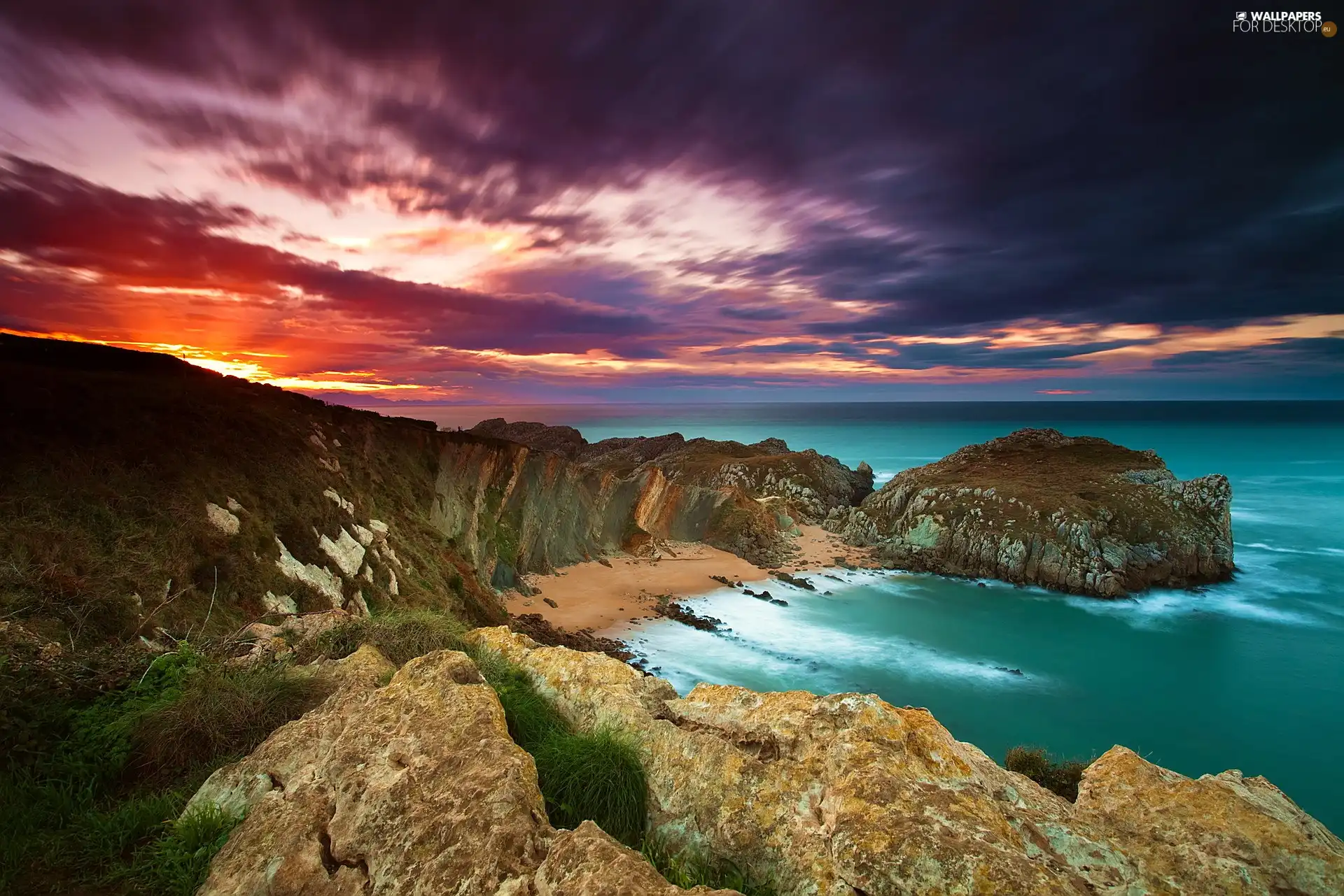 sea, rocks, horizon, west