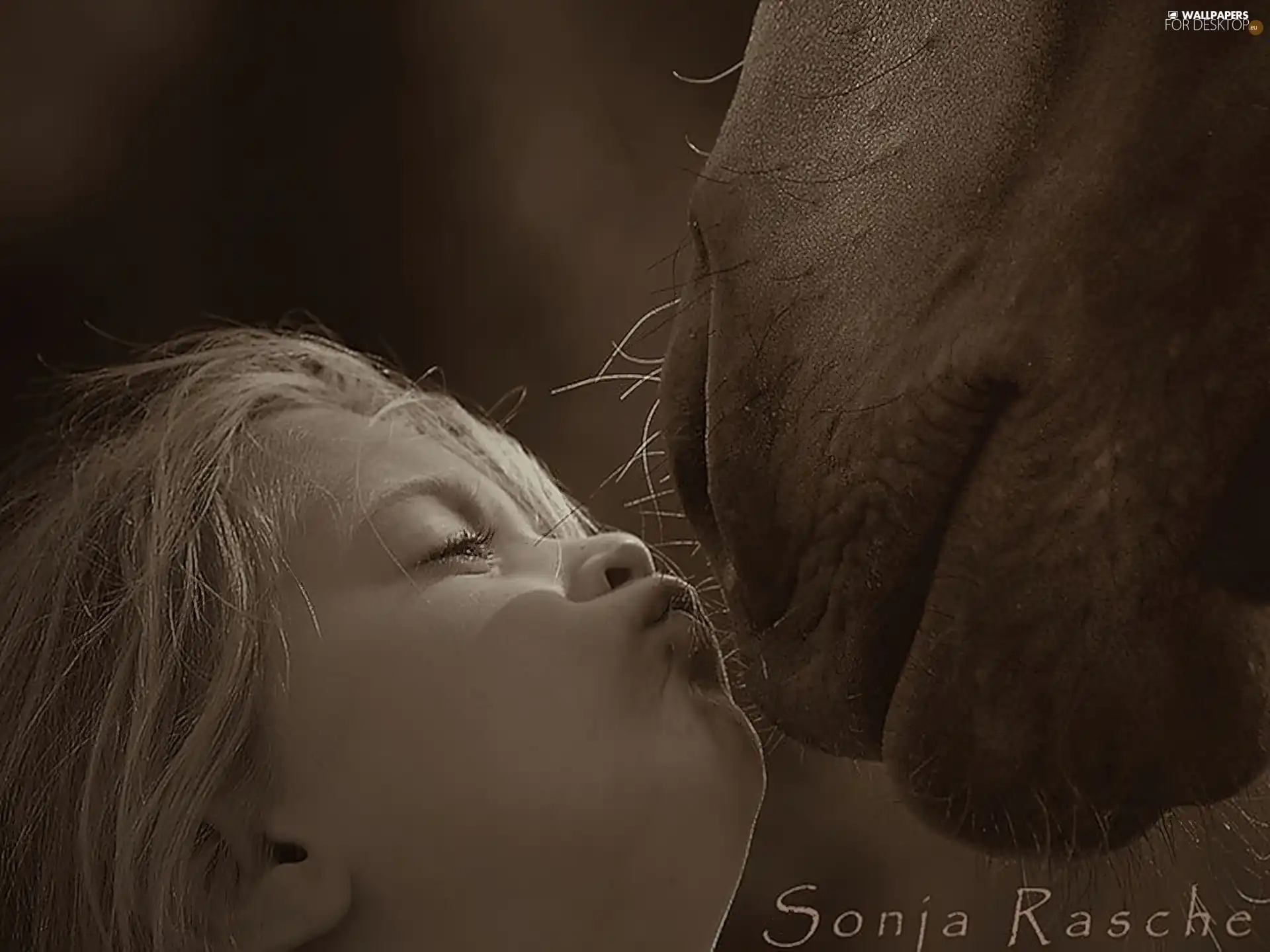 girl, horse, kiss, mouth