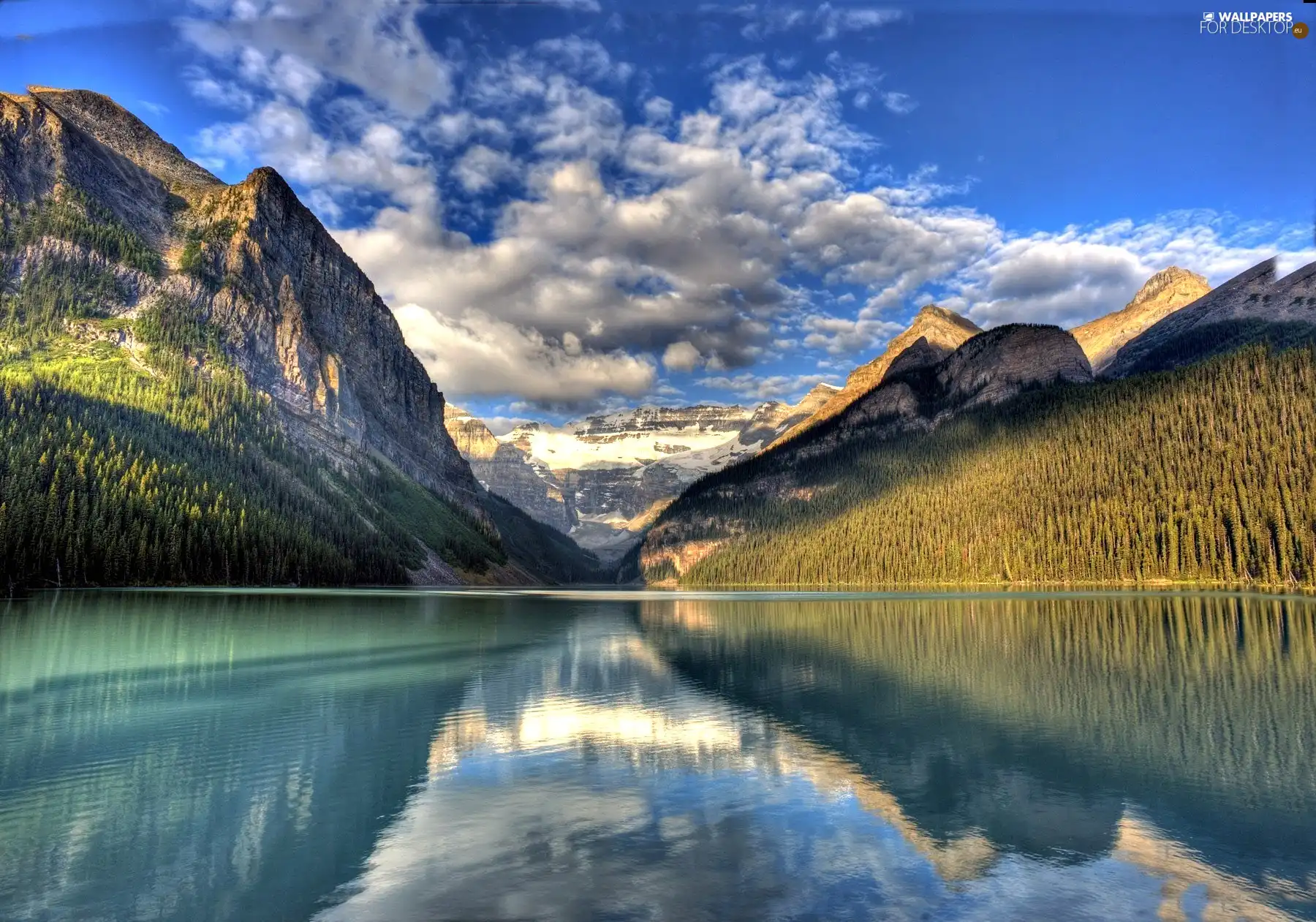 lake, Mountains, clouds