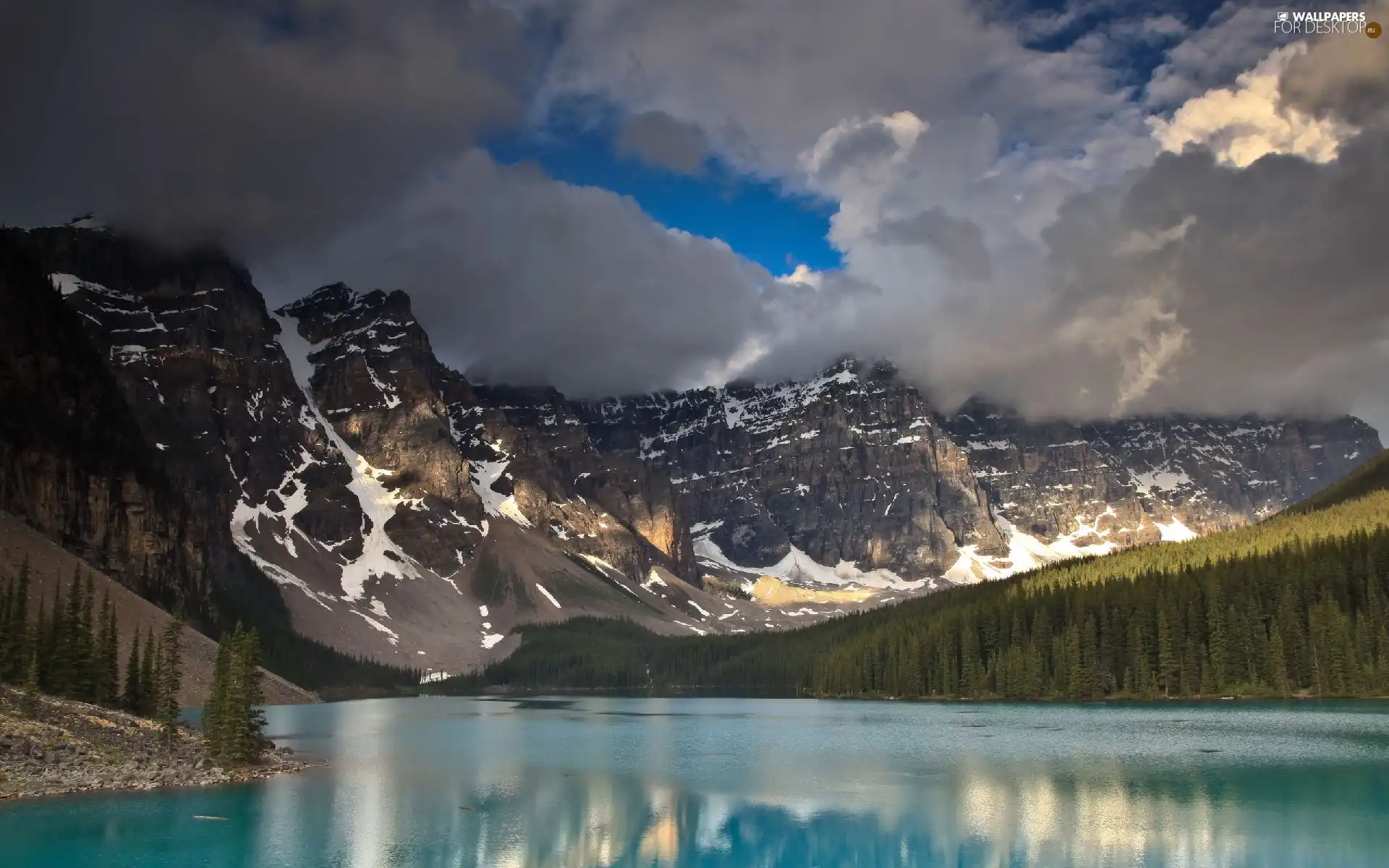 lake, clouds, Mountains