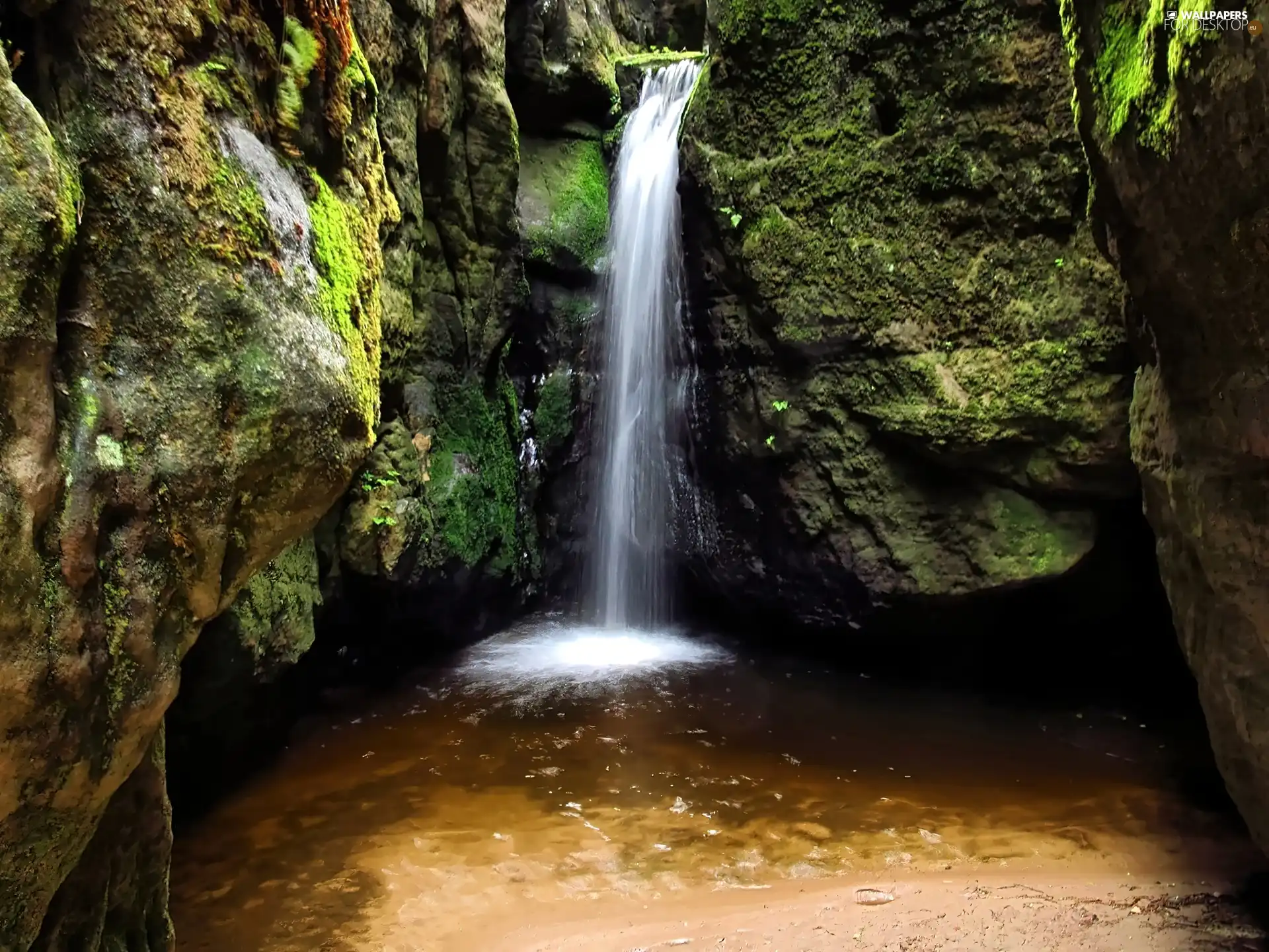 lake, waterfall, rocks