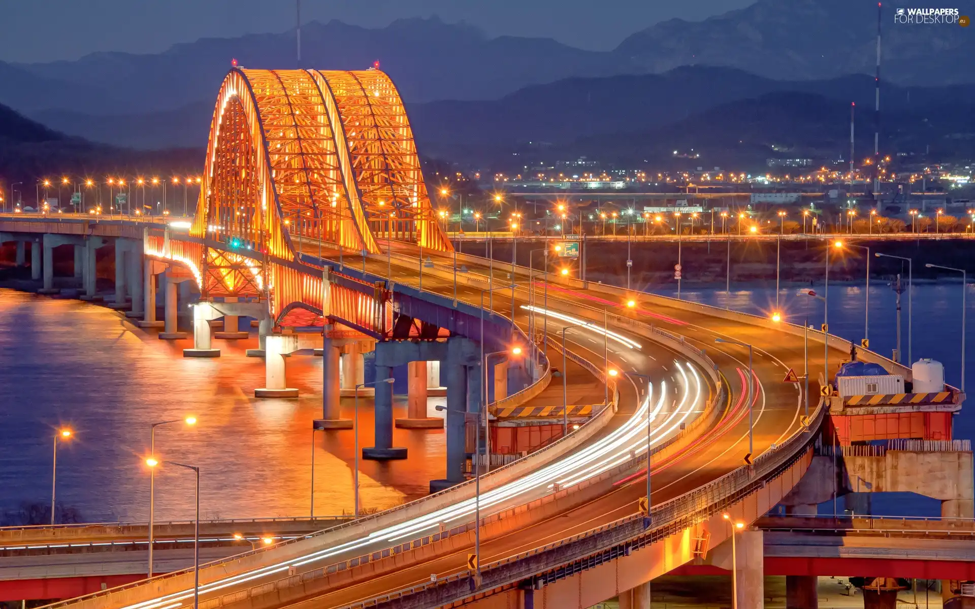 light, bridge, River