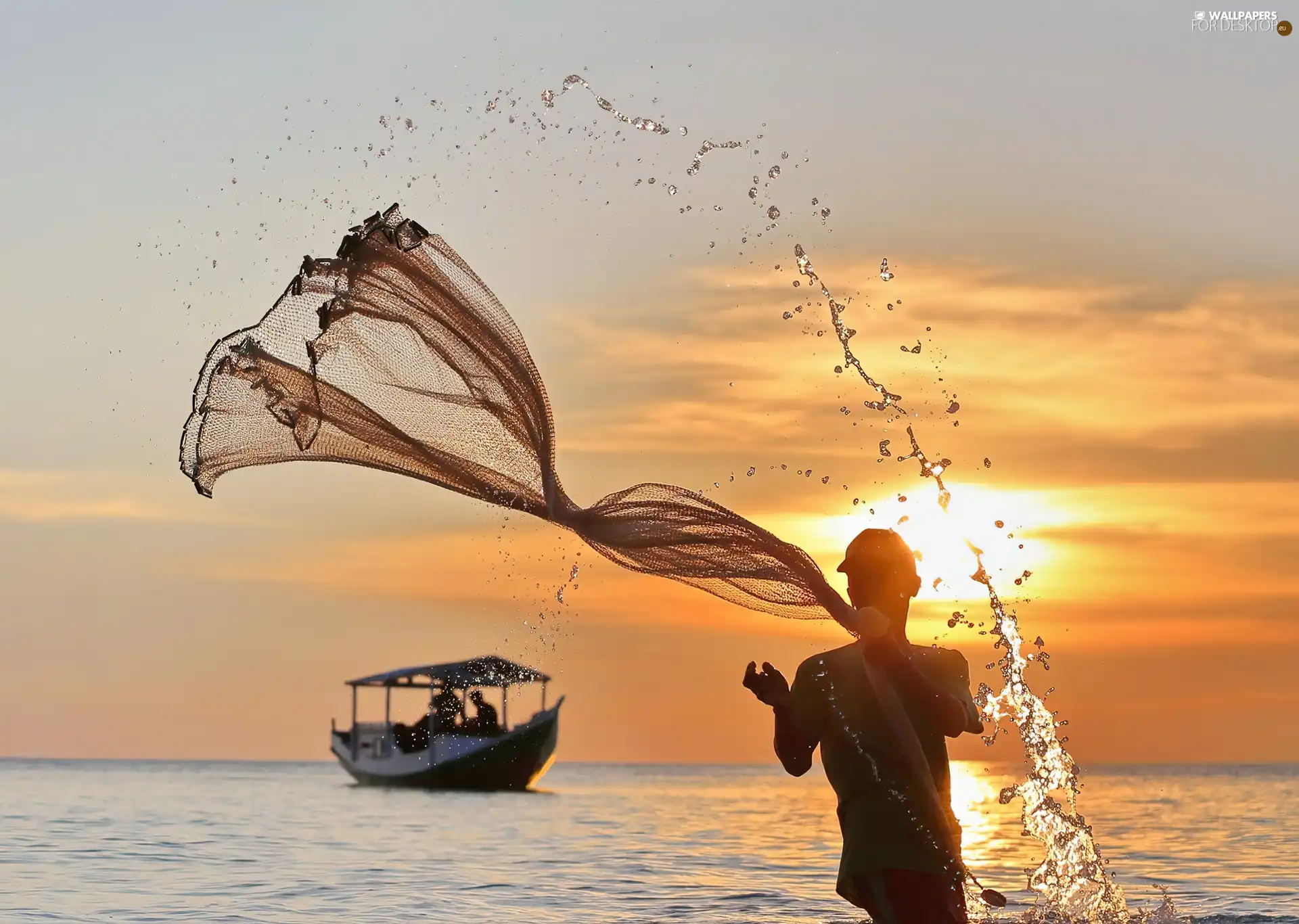 sea, fisherman, net, smack