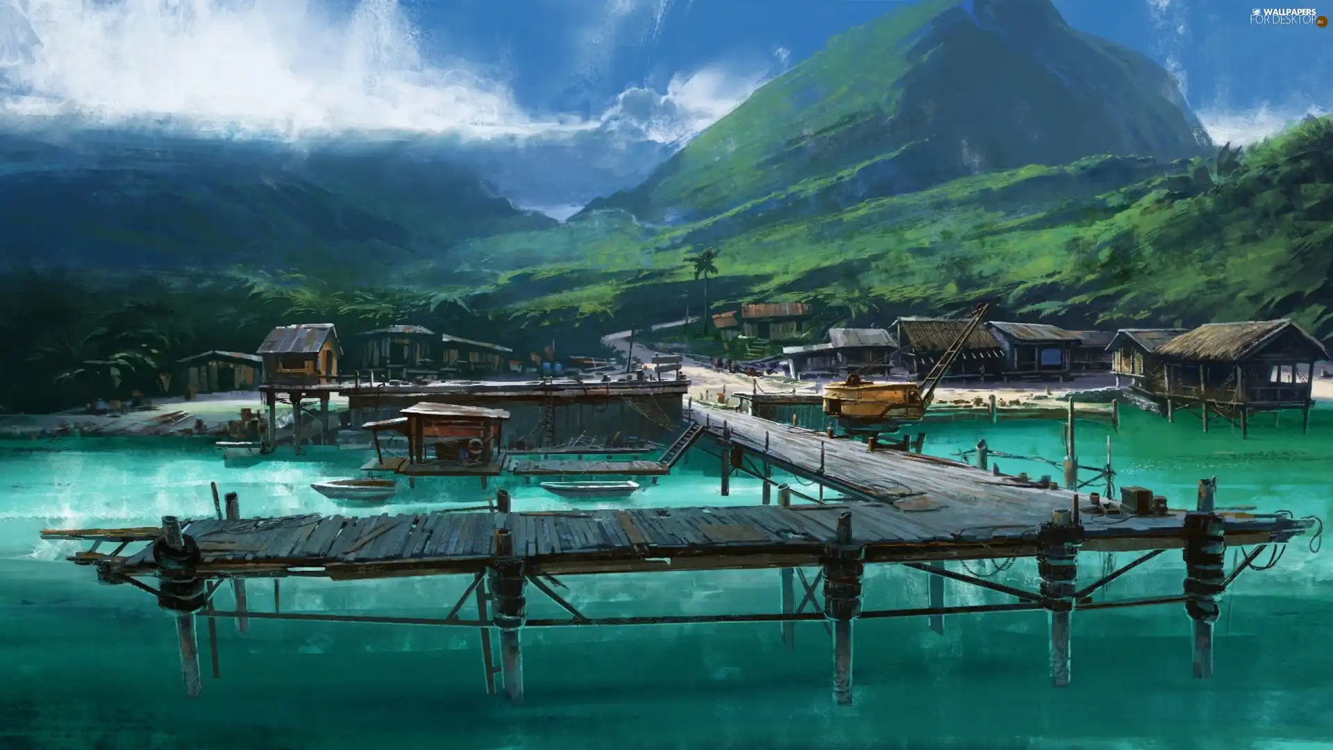 Platform, Mountains, water