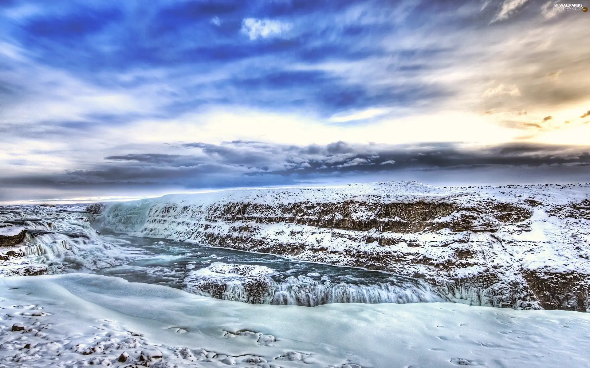 River, winter, clouds