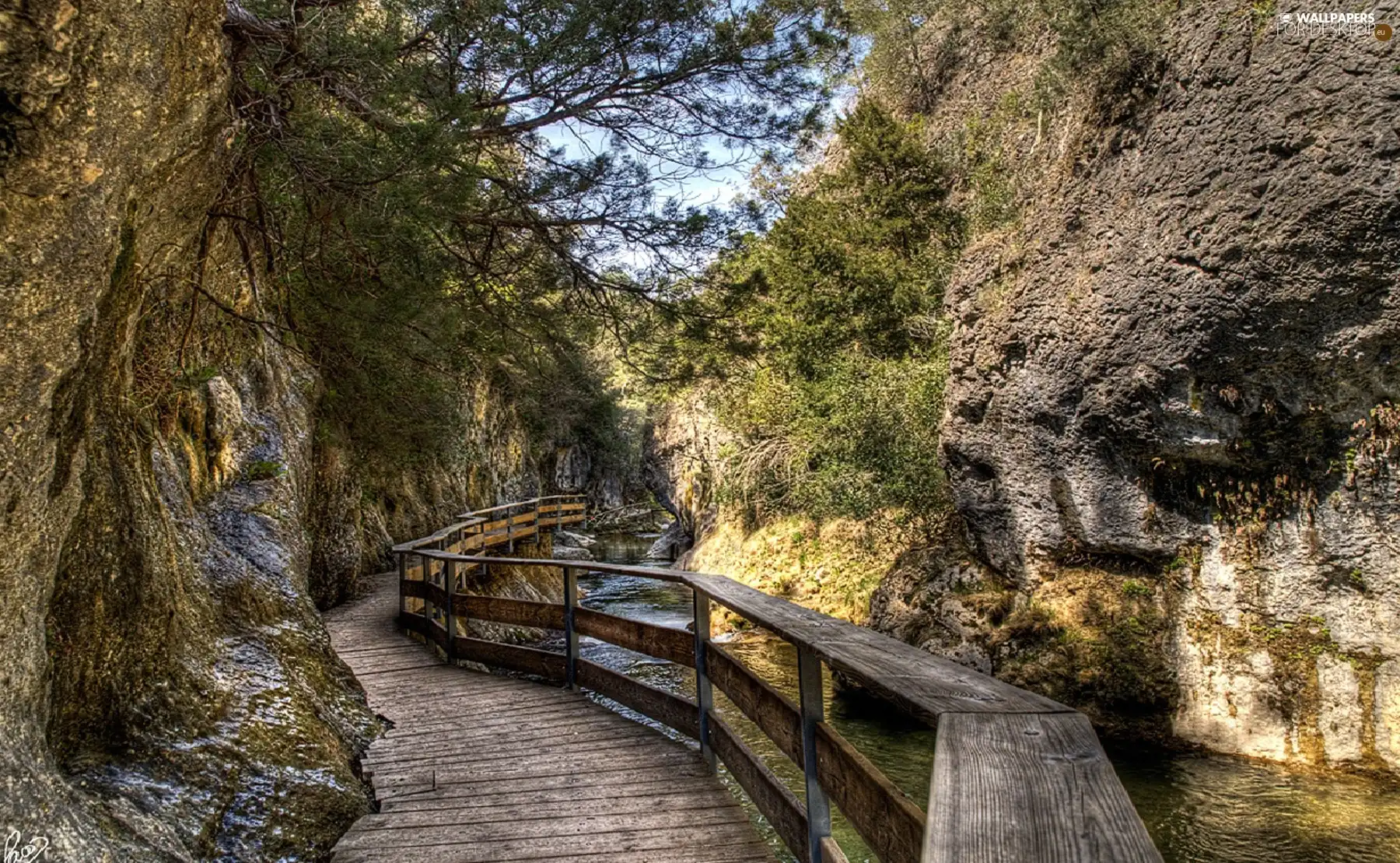 rocks, bridges, River, wooden