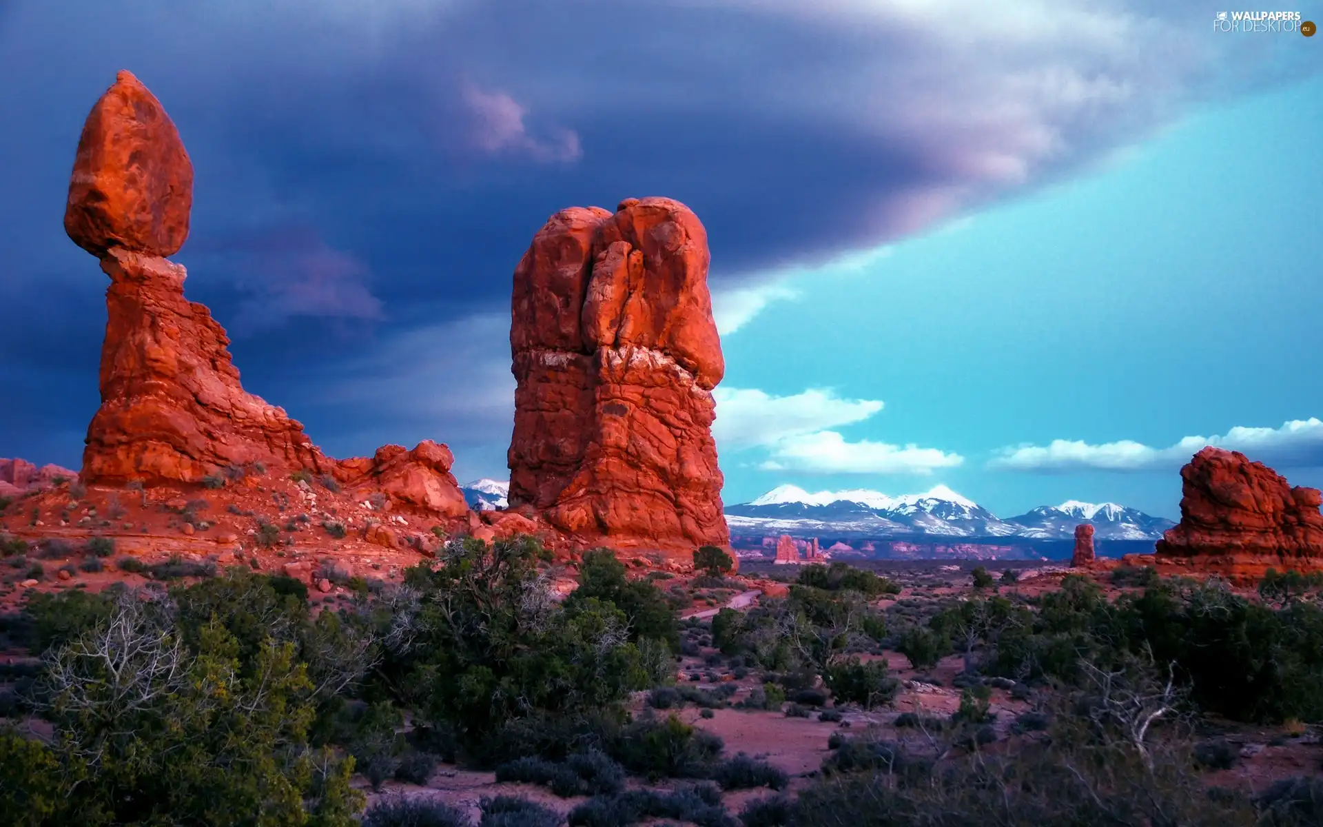 rocks, clouds, prairie, Red, Mountains