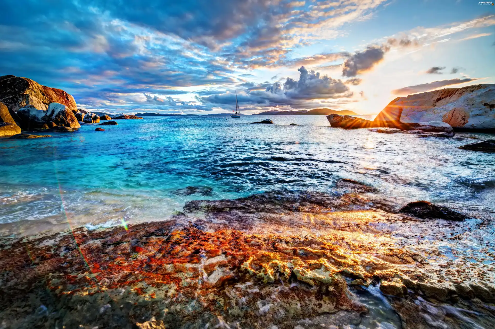 rocks, clouds, sea