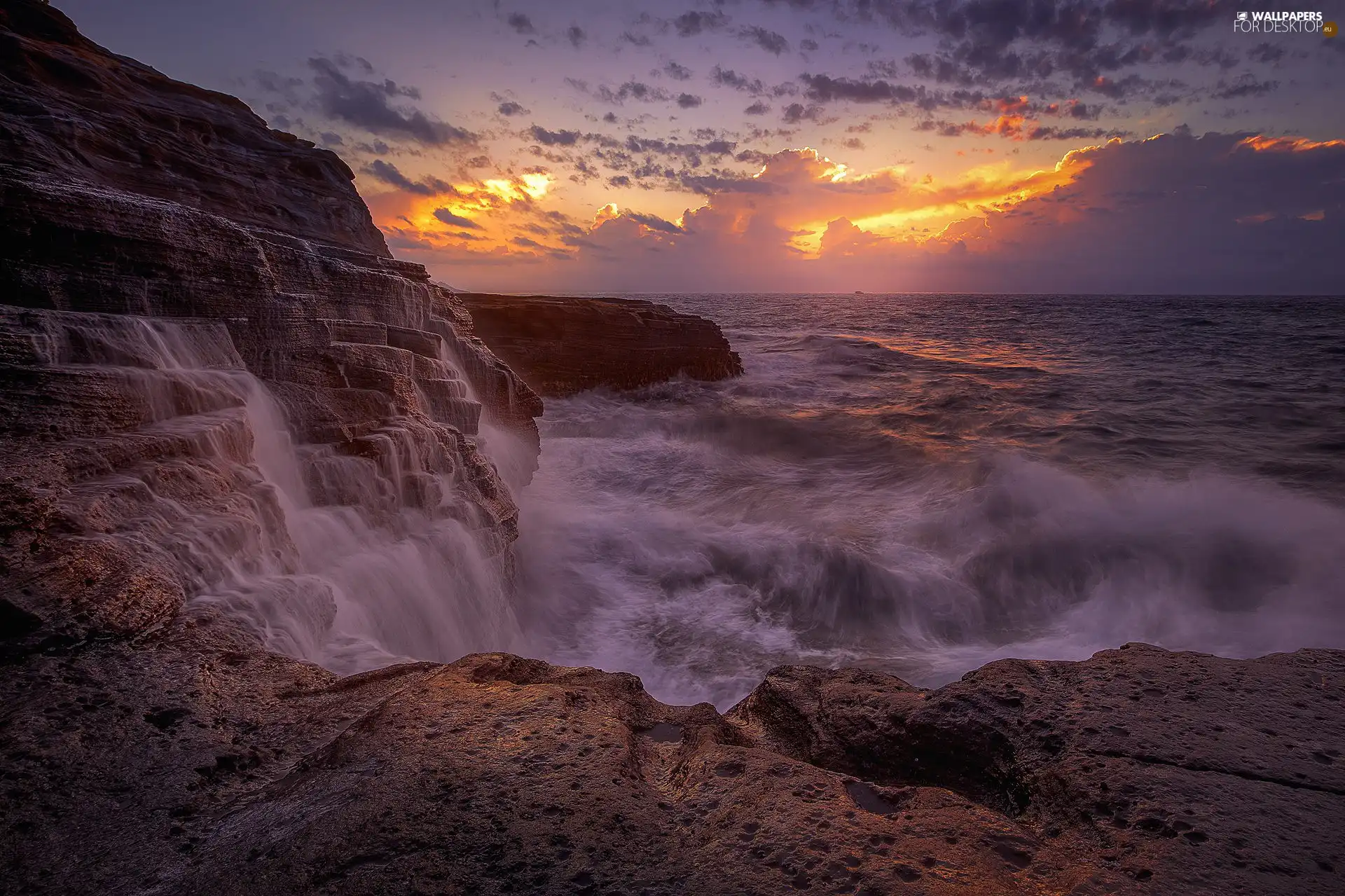 west, sea, rocks, sun