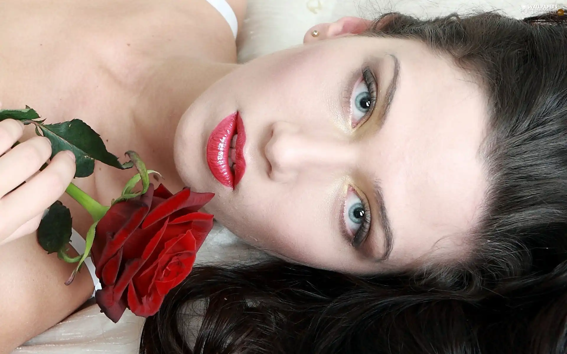 Women, red hot, rose, face