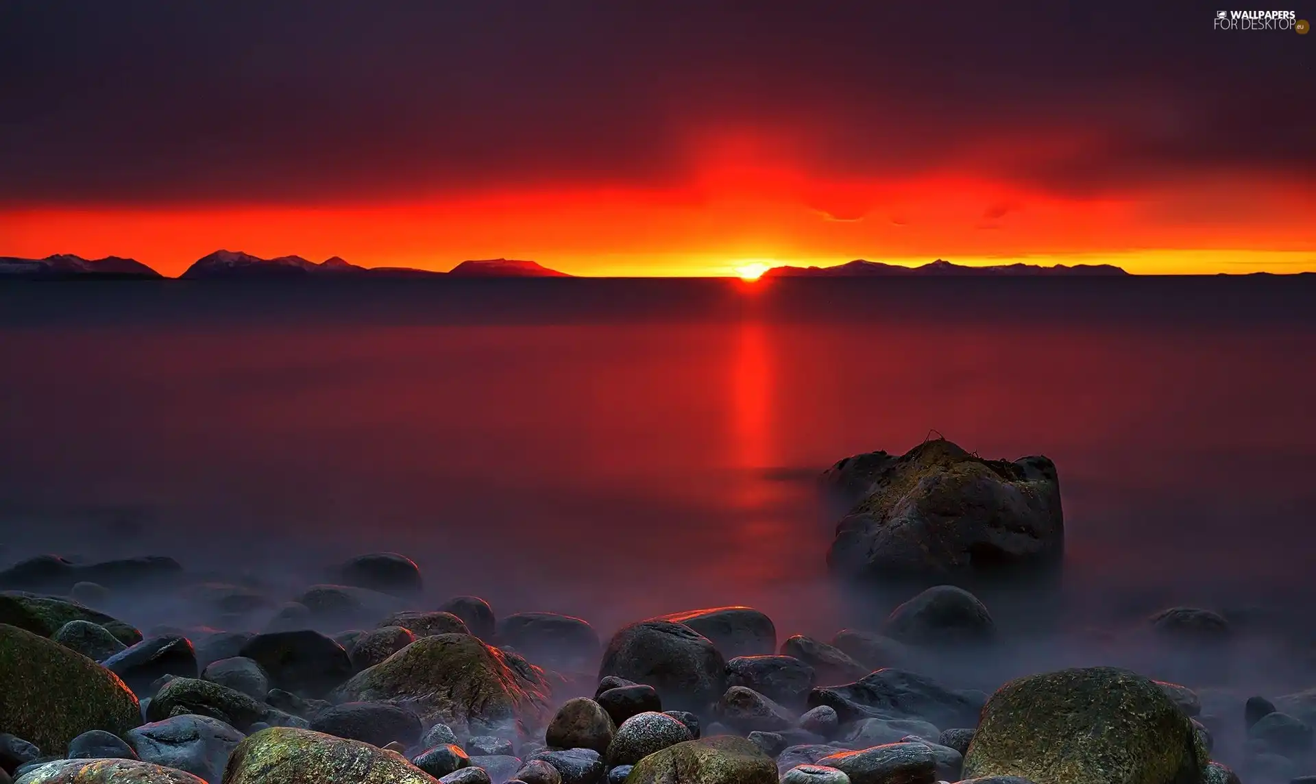 west, Stones, sea, sun