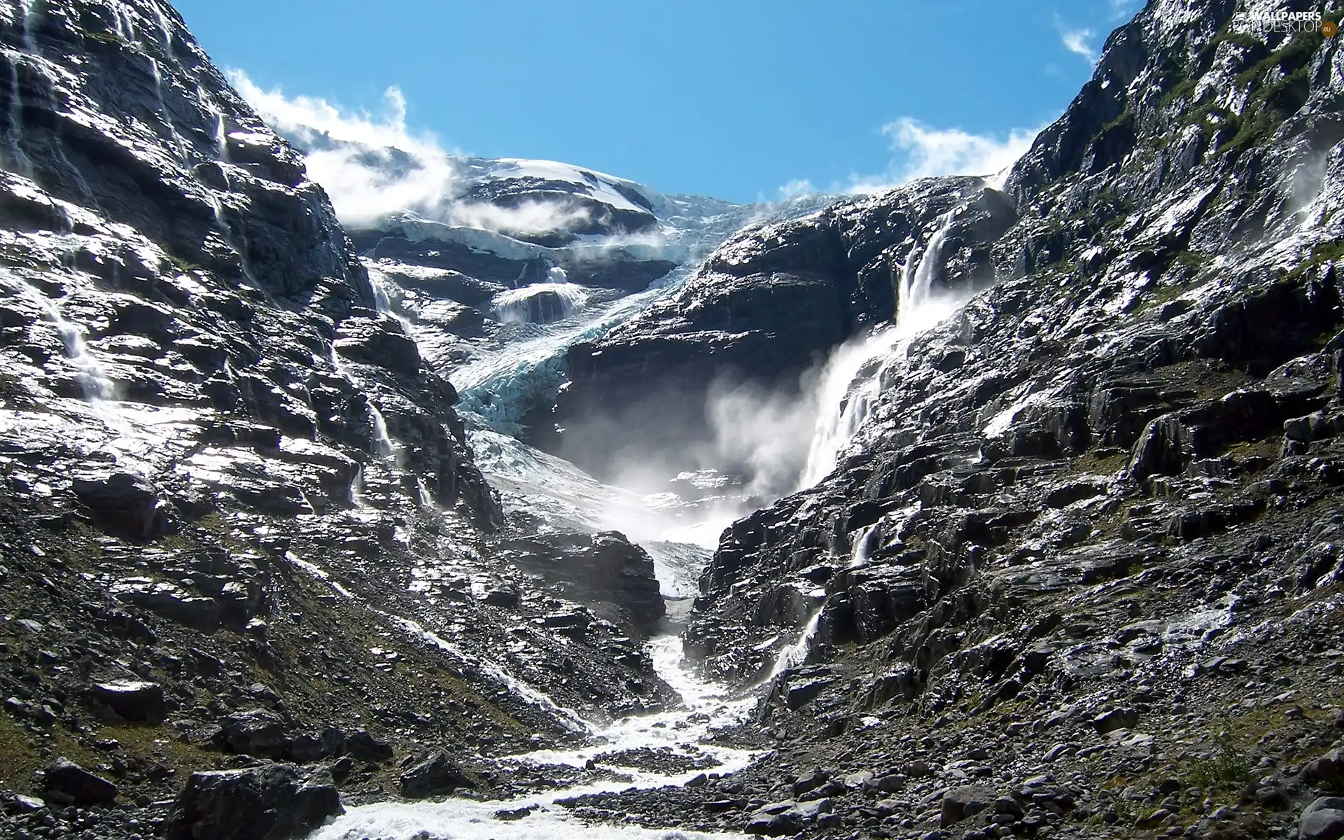 Sky, Mountains, stream