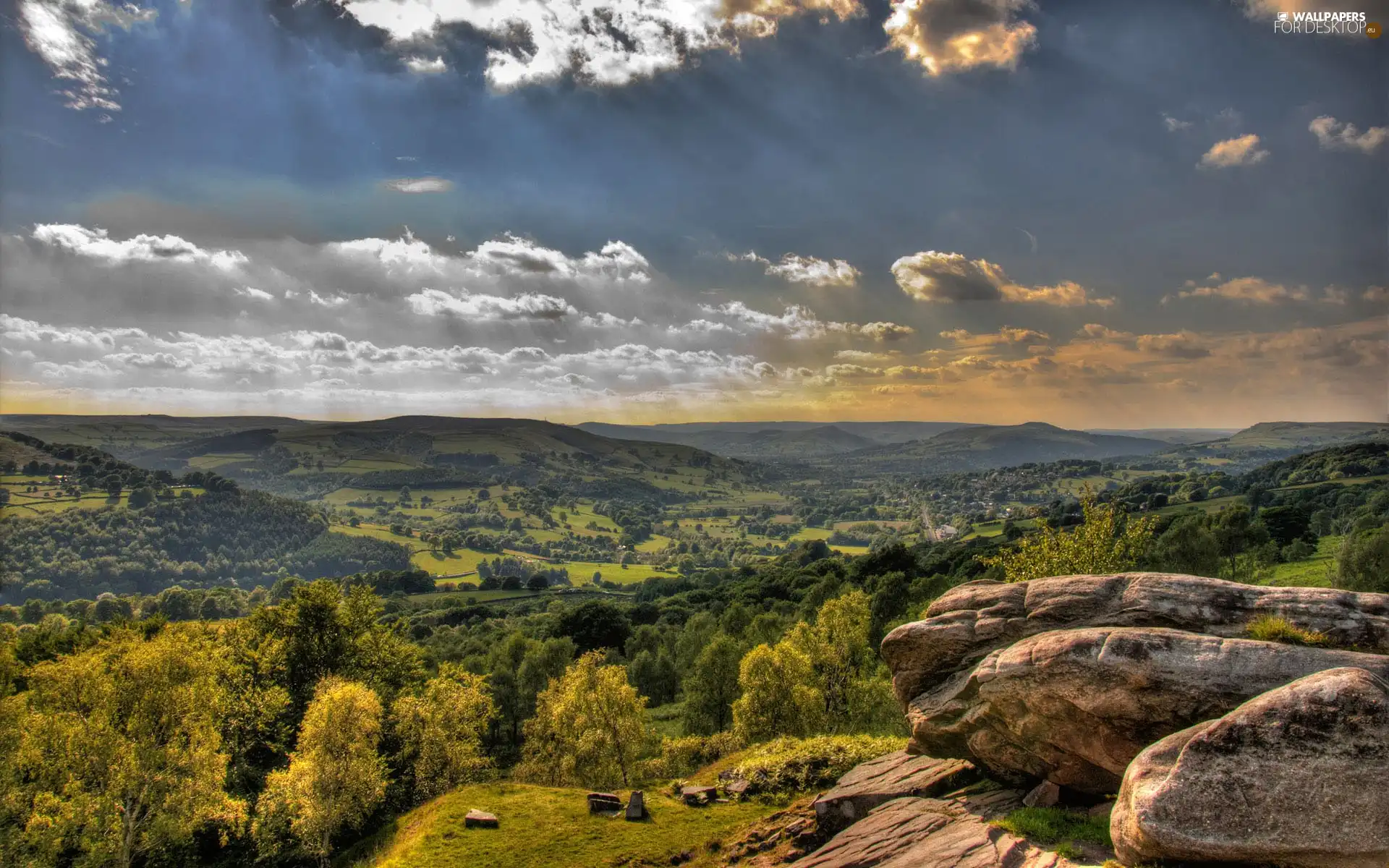 Valley, rocks, Sky, The Hills