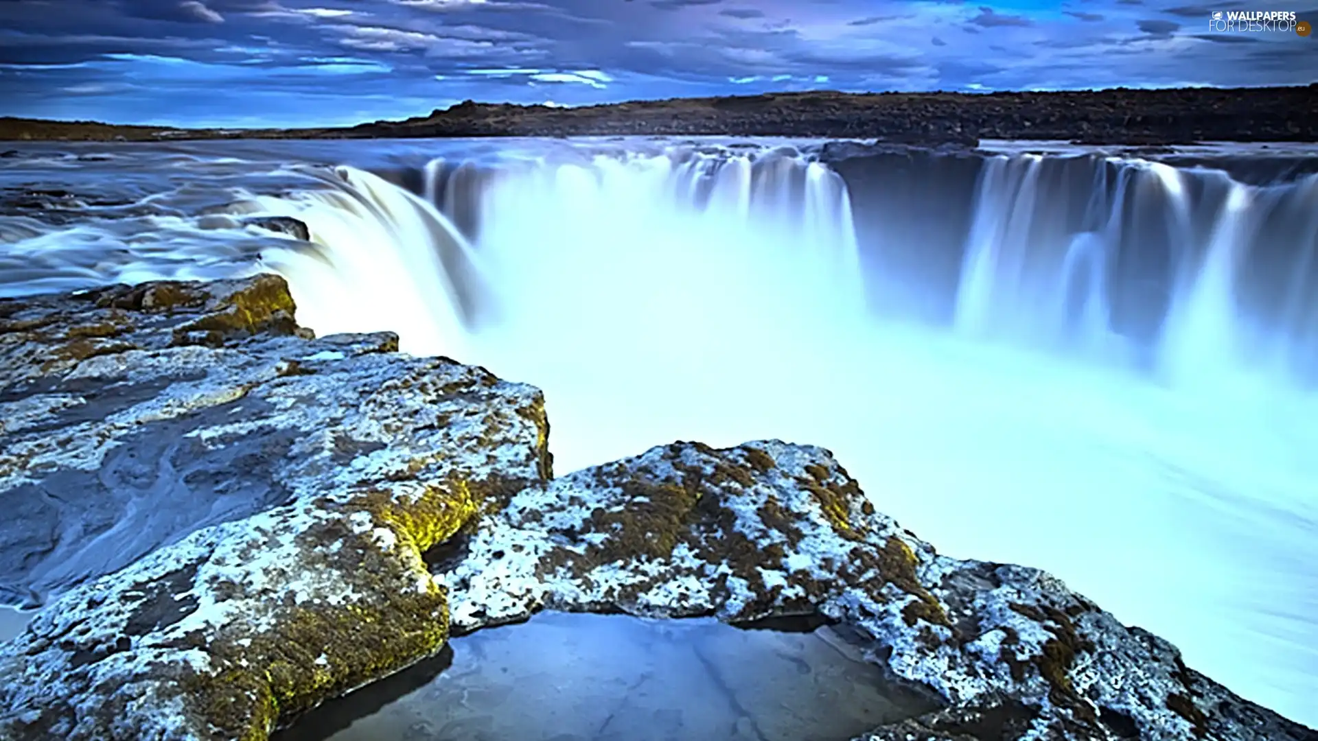 waterfall, blue, Sky, Stones