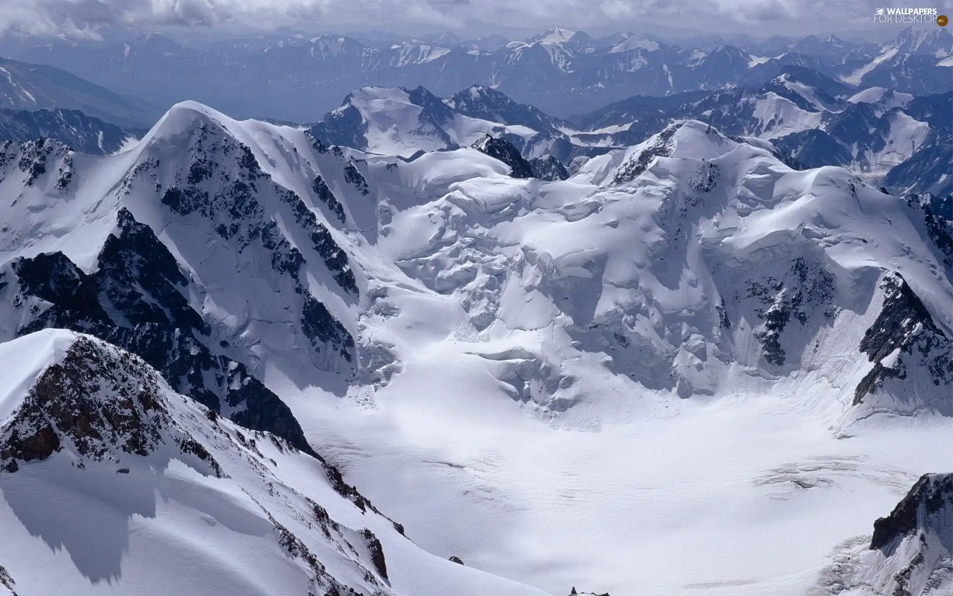 peaks, Covered, snow, mountain