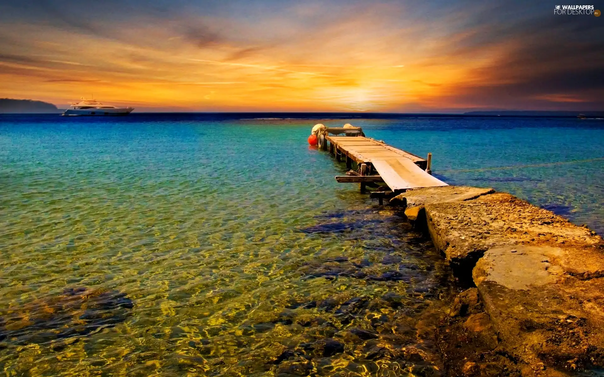 pier, sea, Stones rocks