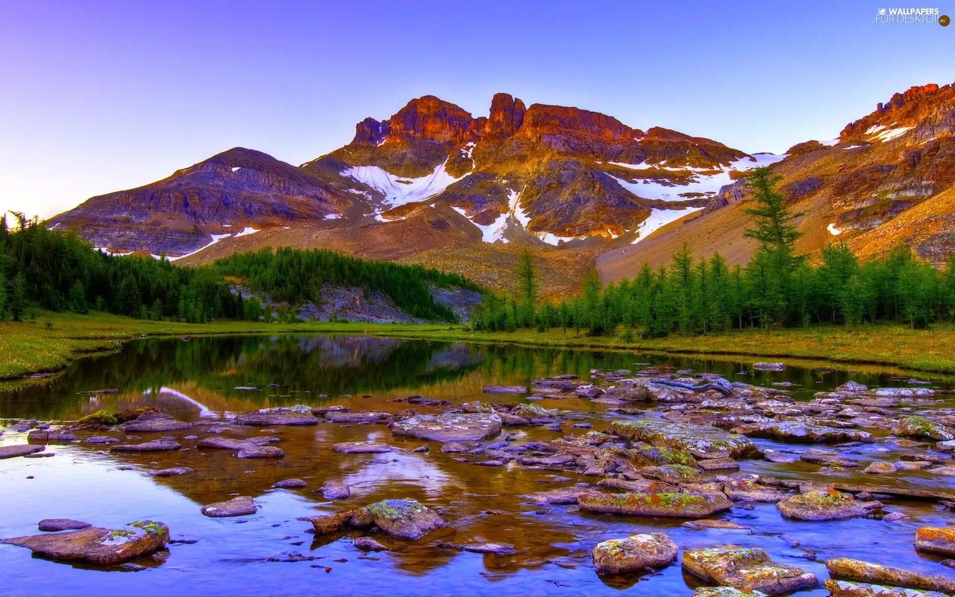 Sky, lake, Stones, Mountains