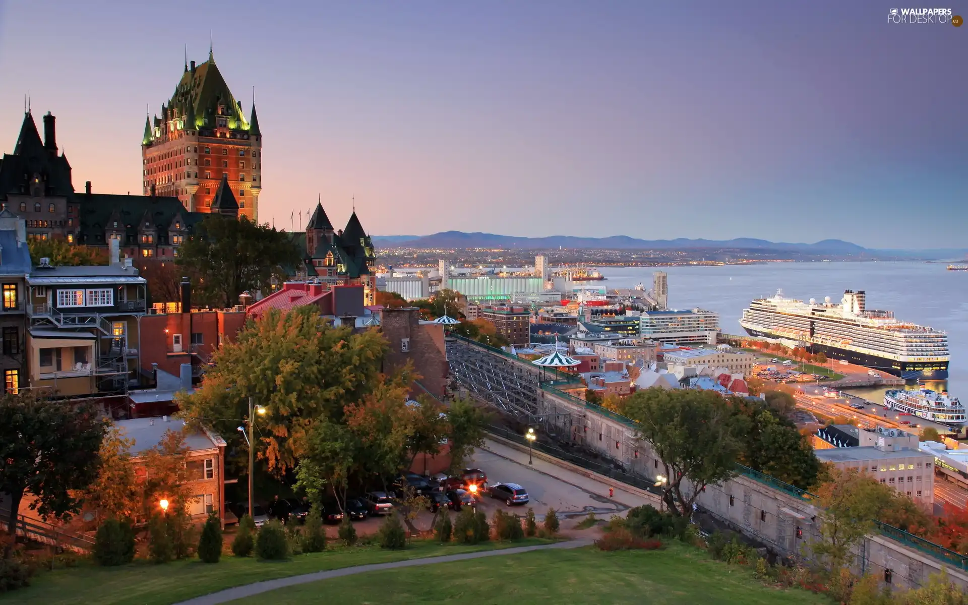 vessels, Quebec, town, Canada, panorama, port