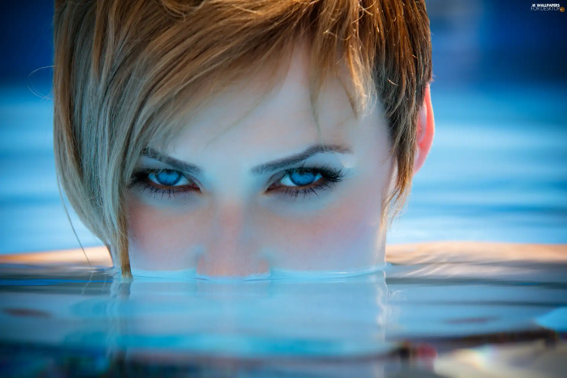 Women, Eyes, water, Blue