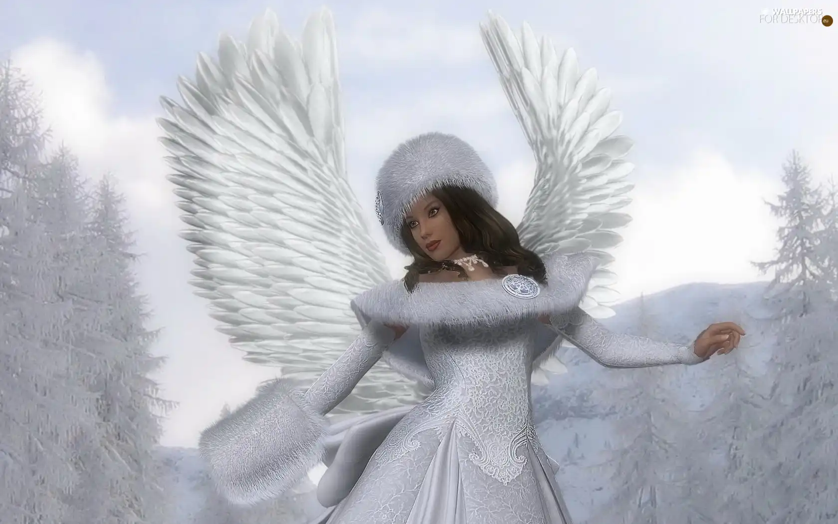 winter, angel, lady