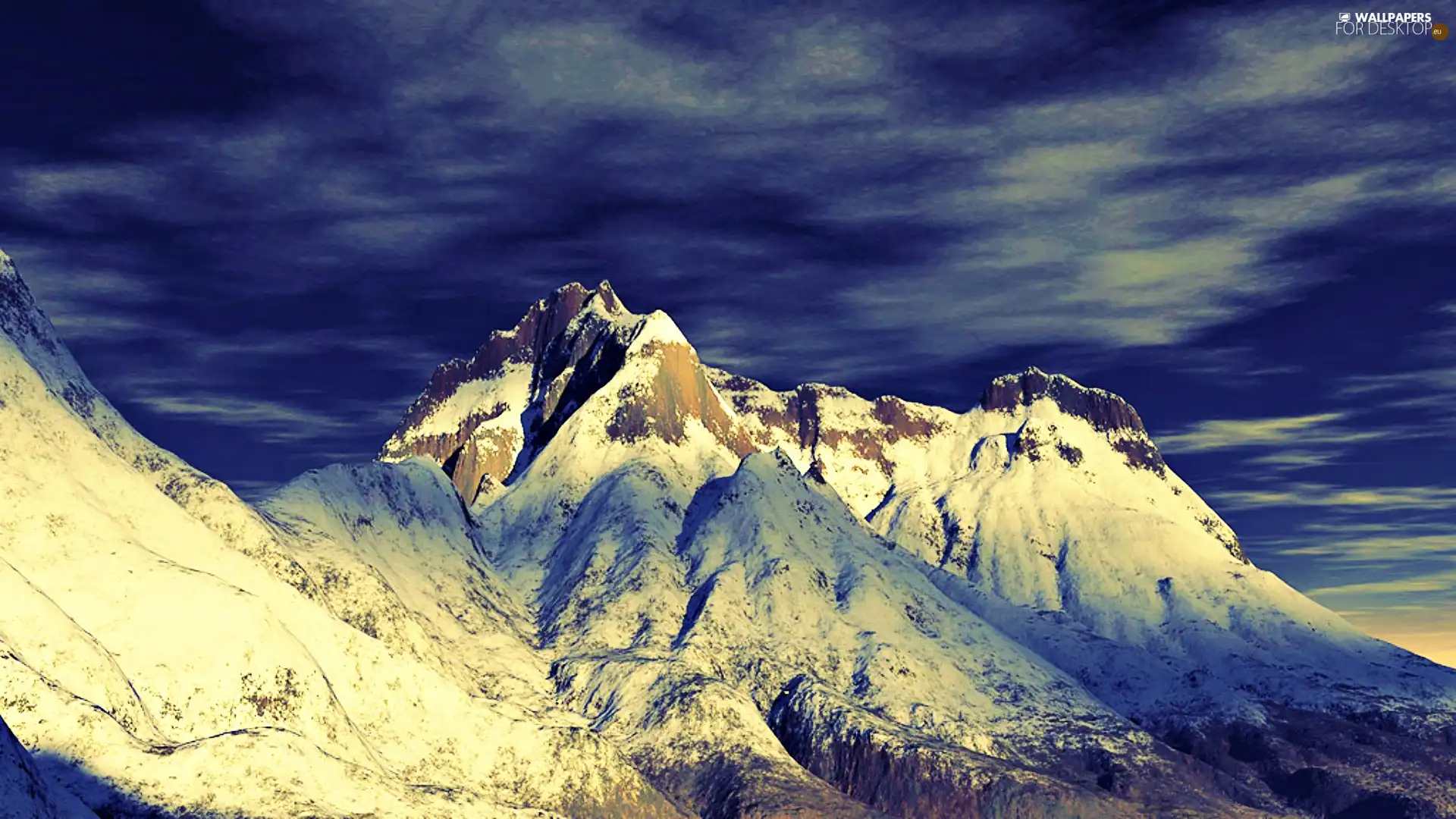 Sky, snow, winter, Mountains