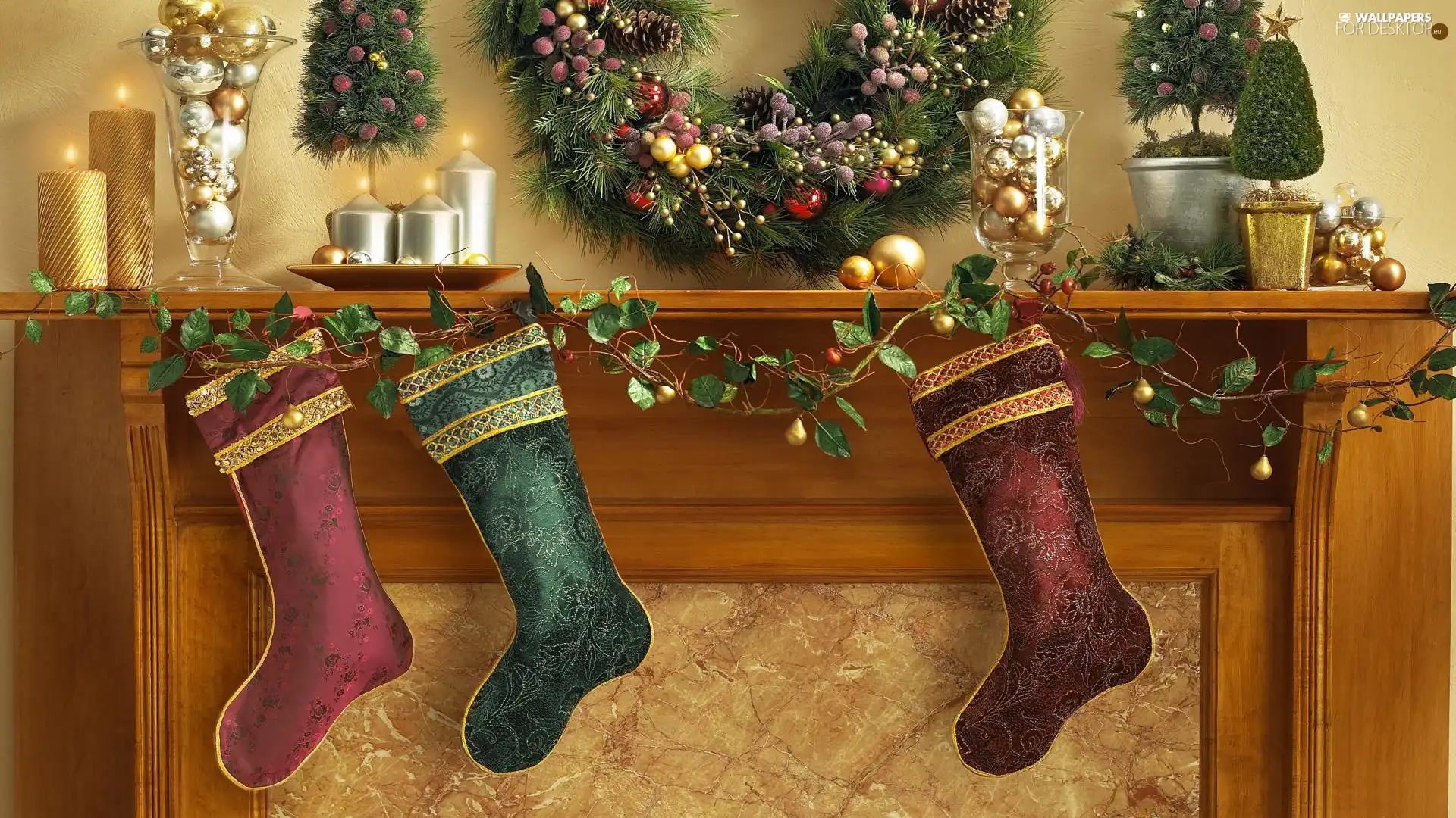 decoration, Christmas, Candles, wreath, socks